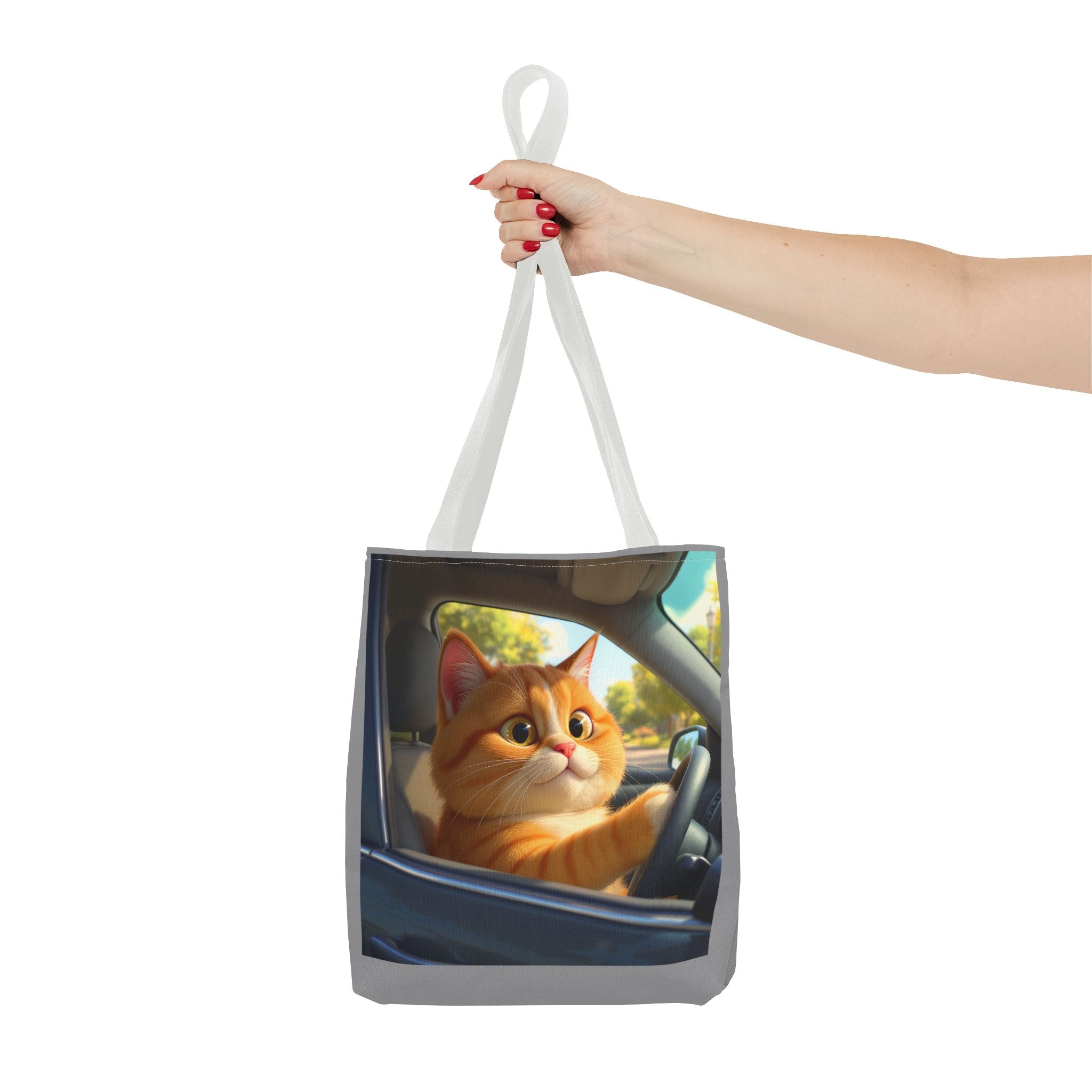 Cat in Car 1 Tote Bag, Cat Lover Gift, Animal Print Grocery Bag, Cute Kitten Shoulder Bag, Cat Lady Purse