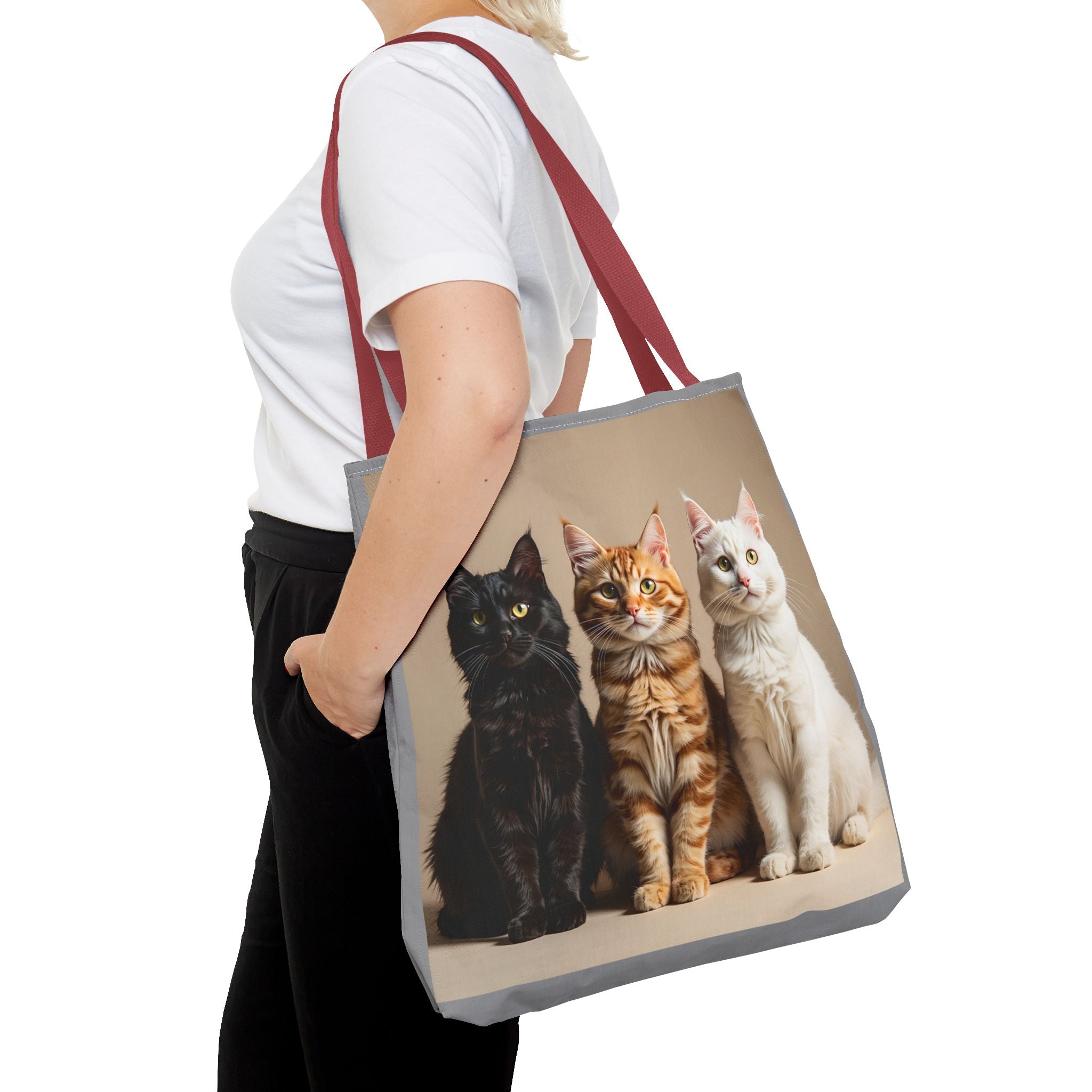 Tote Bag - Three Sitting Cats, Carry-All Shoulder Bag, Reusable Shopping Tote, Gift for Animal Lovers