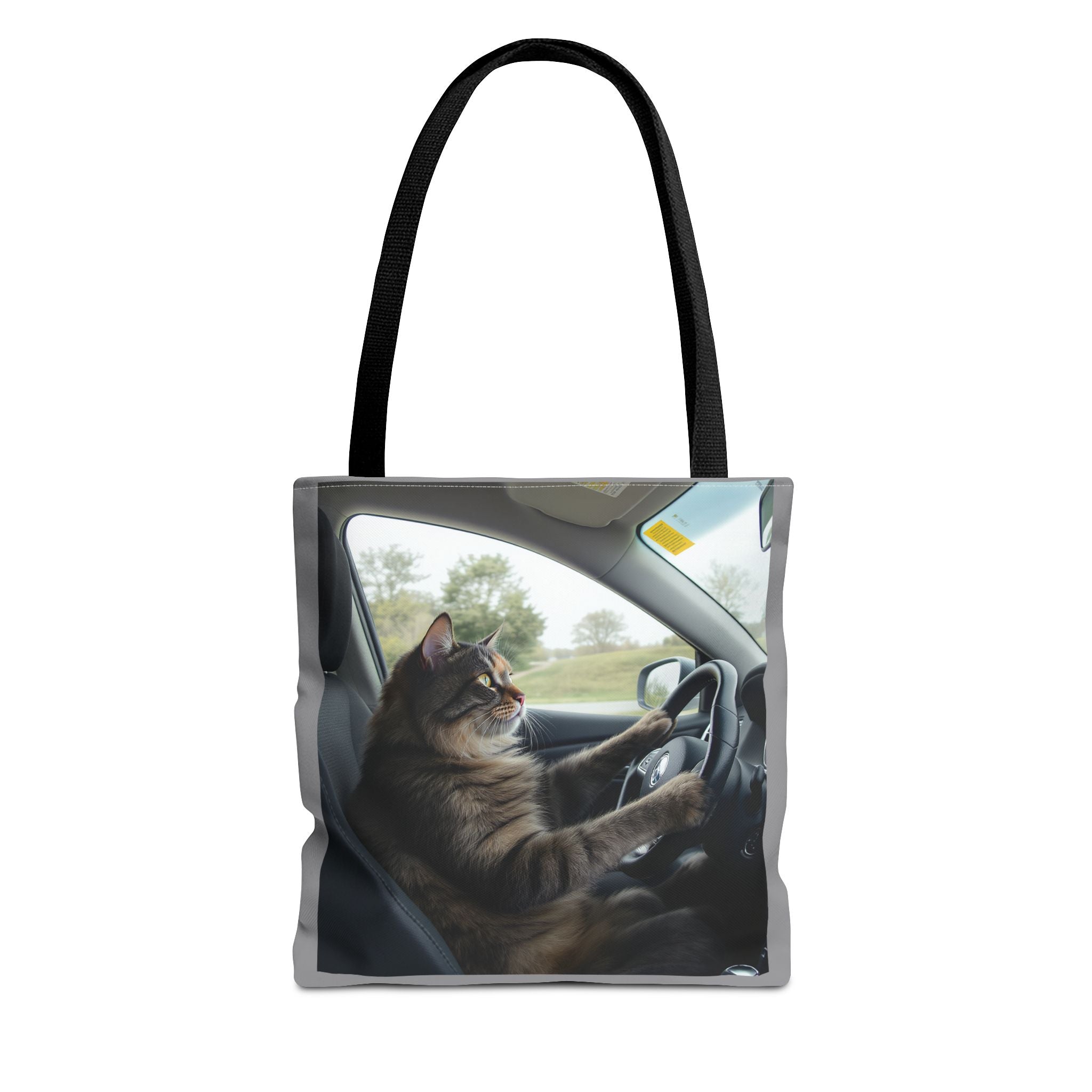 Cat in Car 2 Tote Bag, Cat Lover Gift, Animal Print Grocery Bag, Cute Kitten Shoulder Bag, Cat Lady Purse