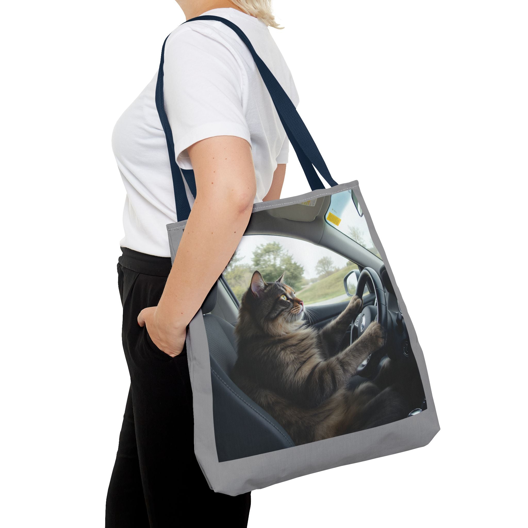 Cat in Car 2 Tote Bag, Cat Lover Gift, Animal Print Grocery Bag, Cute Kitten Shoulder Bag, Cat Lady Purse