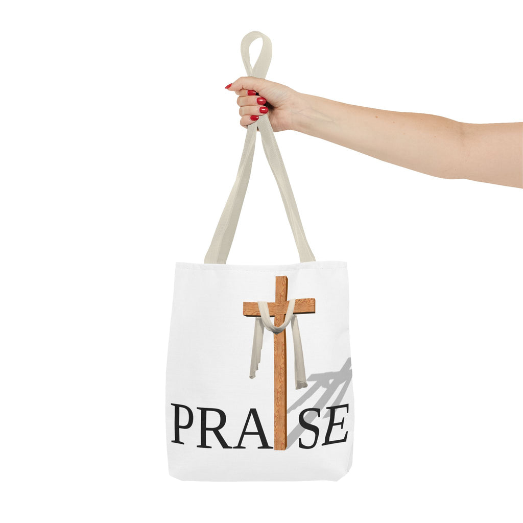 Praise and Worship White Cross Tote Bag | Christian Faith Design