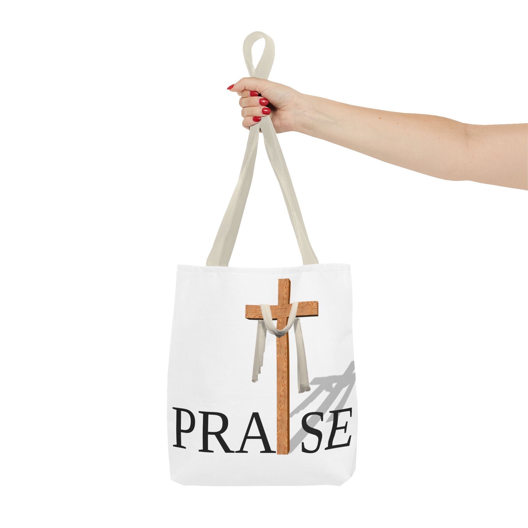 Praise and Worship White Cross Tote Bag | Christian Faith Design