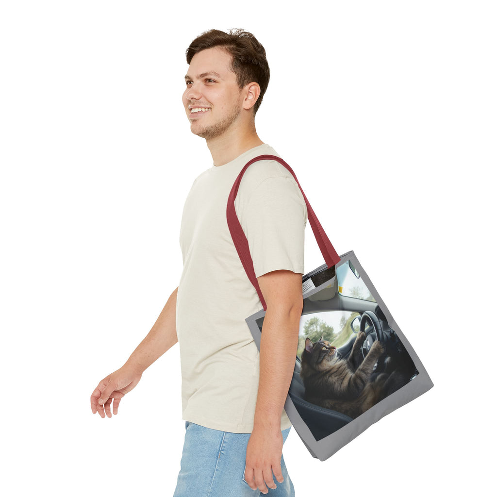 Cat in Car 2 Tote Bag, Cat Lover Gift, Animal Print Grocery Bag, Cute Kitten Shoulder Bag, Cat Lady Purse