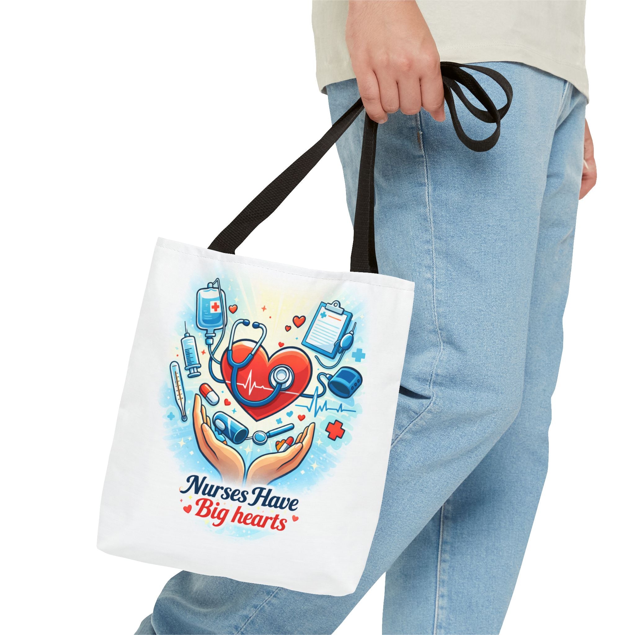 Nurses Have Big Hearts White Tote Bag | All-Over Print Tote