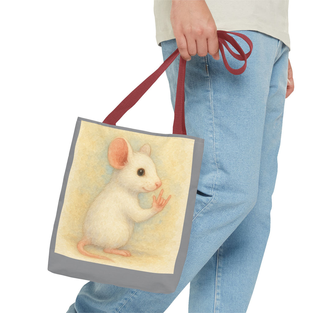 Tote Bag - White Mouse I Love You, Cute Animal Print, Carry-All Shoulder Bag, Reusable Shopping Tote, Gift for Animal Lovers
