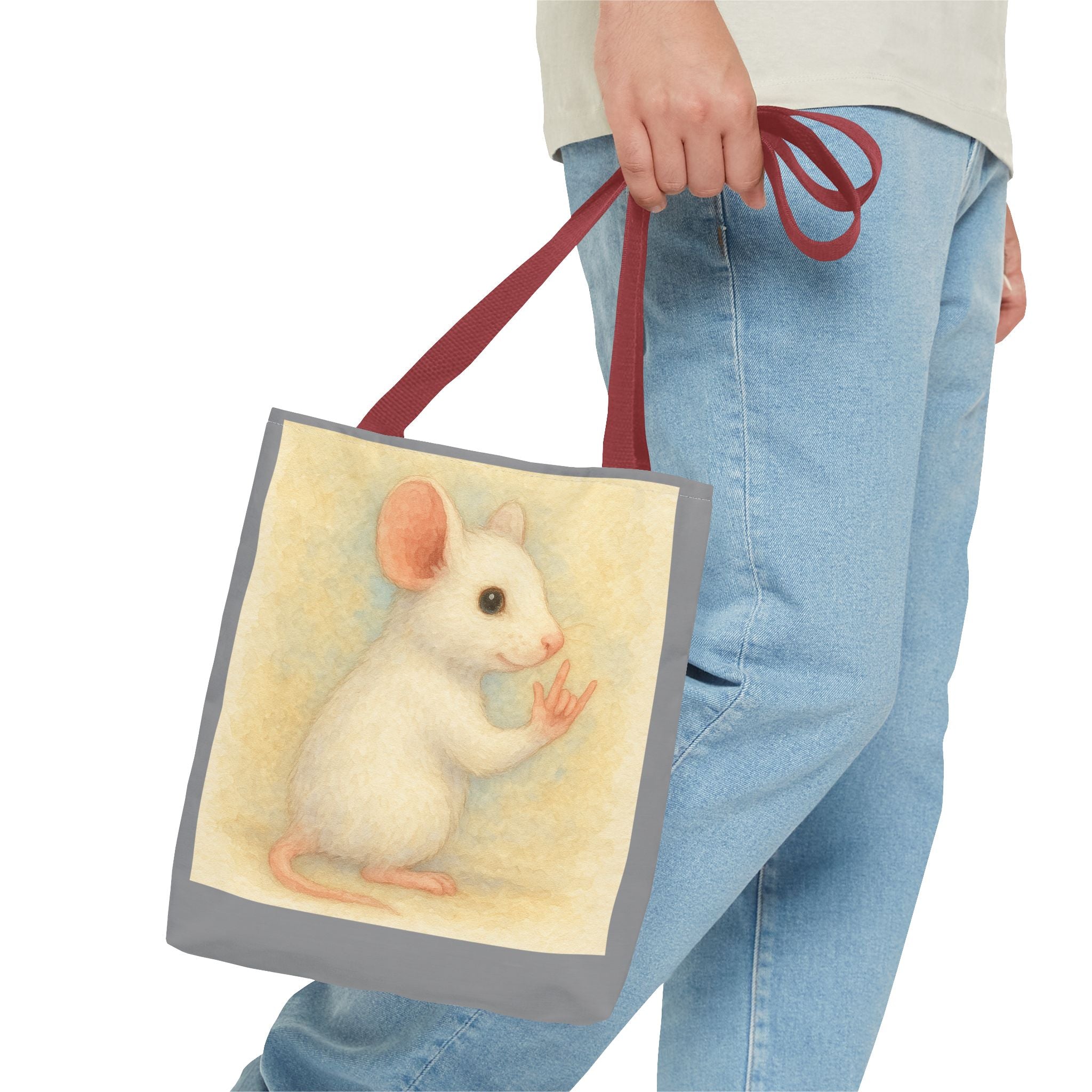 Tote Bag - White Mouse I Love You, Cute Animal Print, Carry-All Shoulder Bag, Reusable Shopping Tote, Gift for Animal Lovers