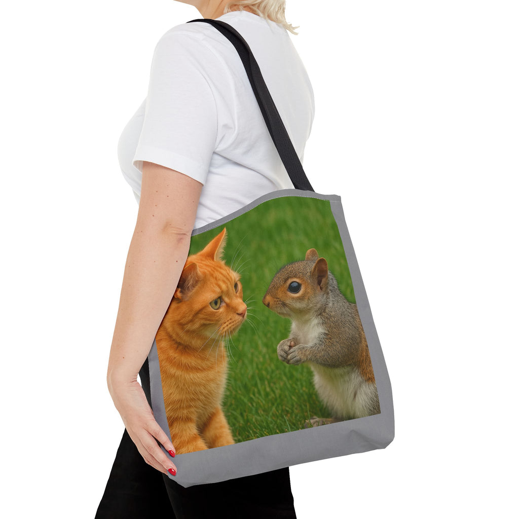 Cat and Squirrel 2 Tote Bag - Cute Animal Print Shopping Bag, Eco-Friendly Reusable Grocery Bag, Gift for Animal Lovers, Nature Tote,