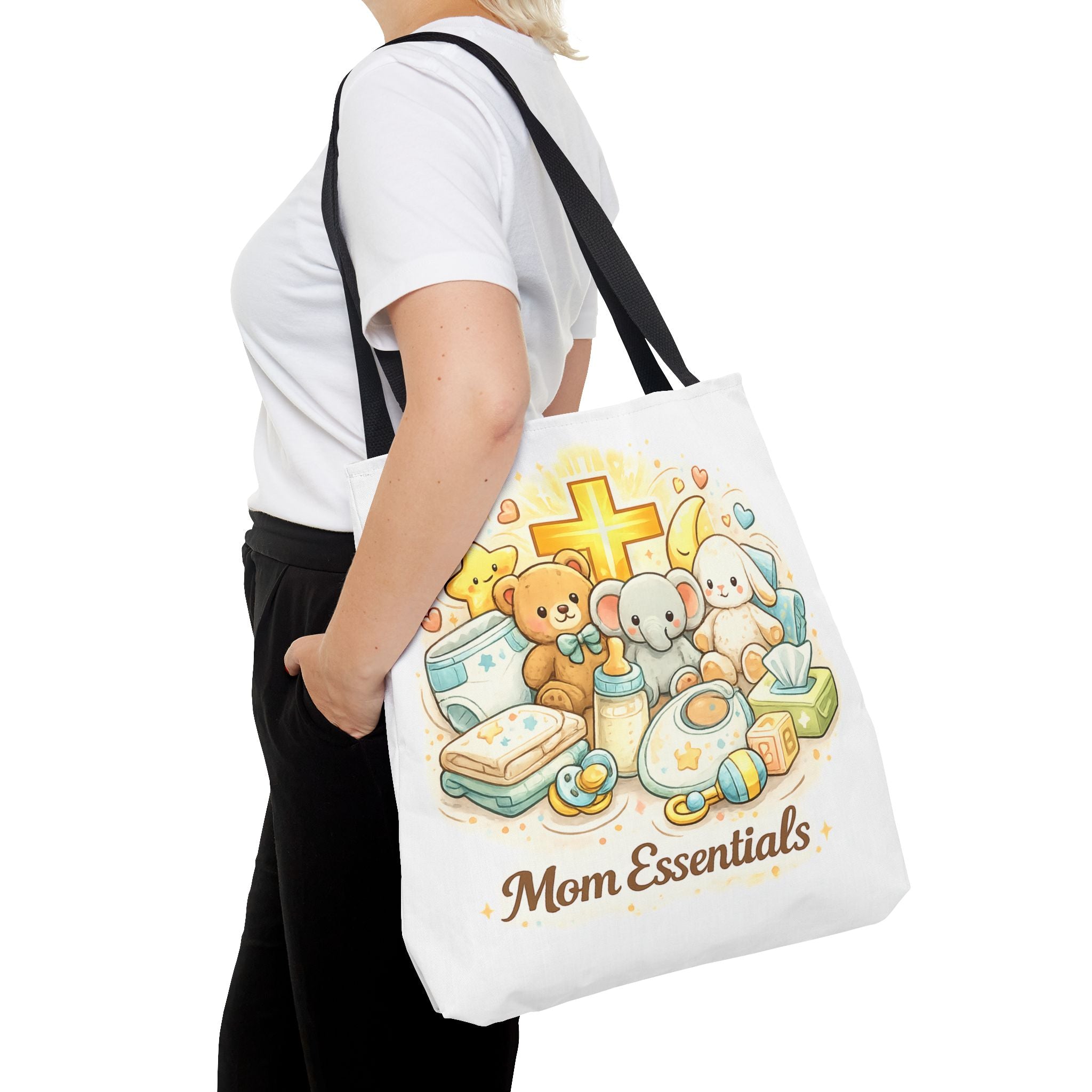 Mom Essentials White Tote Bag | All-Over Print Tote
