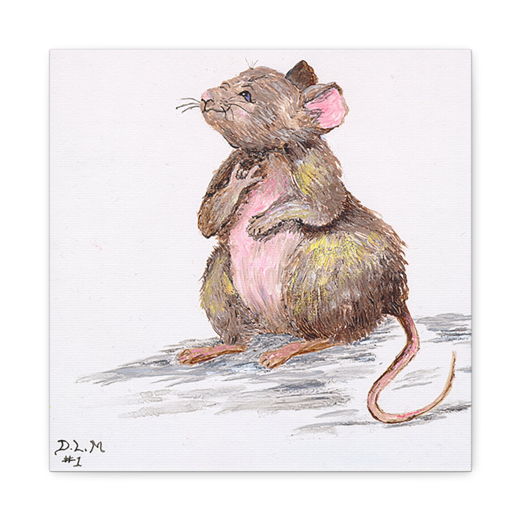 Canvas Art, Handpainted Mouse 'I Love You' Type #1; Artist - DLM, Stretched Canvas Print Wall Decor, Cute Animal Art, Unique Gift Idea