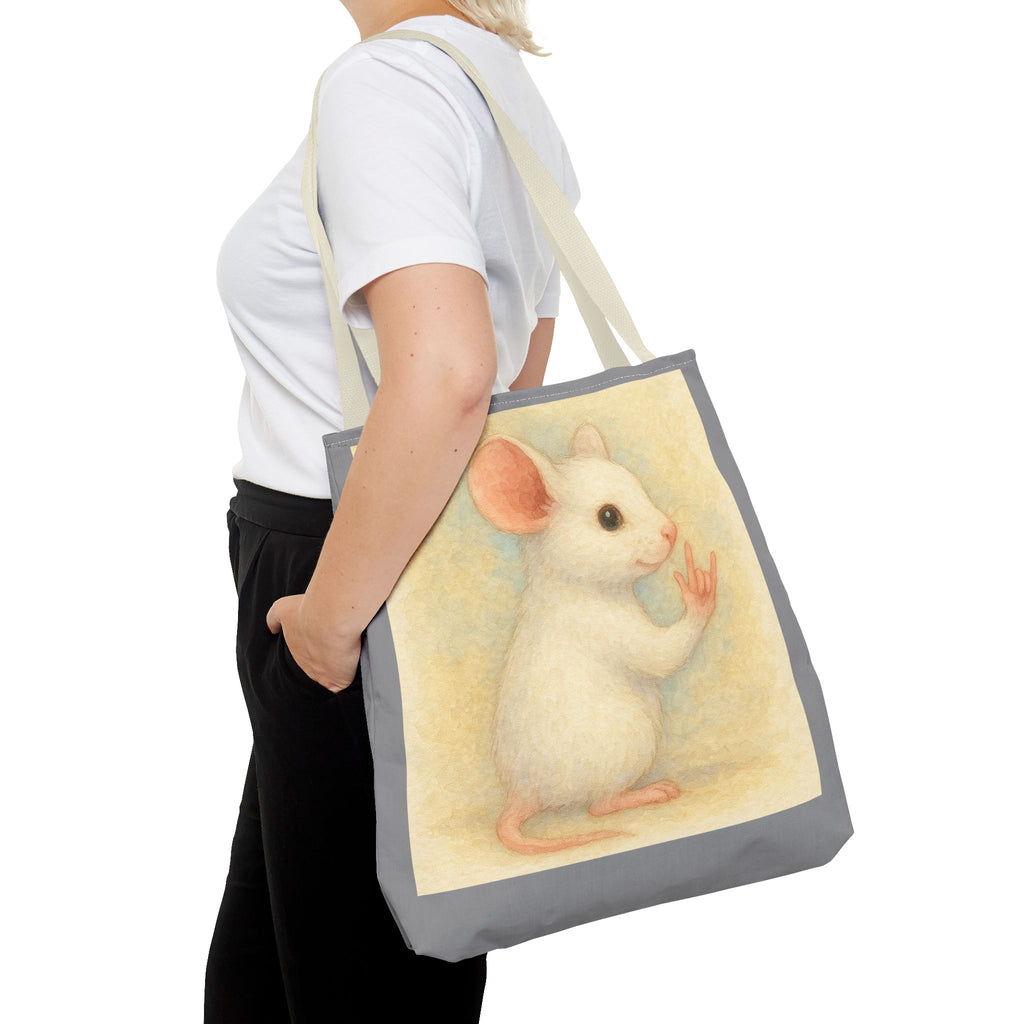 Tote Bag - White Mouse I Love You, Cute Animal Print, Carry-All Shoulder Bag, Reusable Shopping Tote, Gift for Animal Lovers