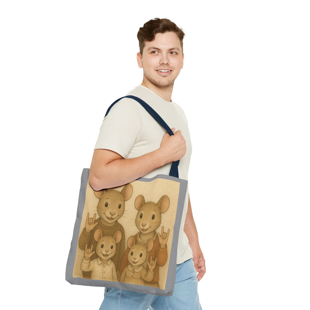 Tote Bag - Mouse Family I Love You, Cute Animal Print, Carry-All Shoulder Bag, Reusable Shopping Tote, Gift for Animal Lovers