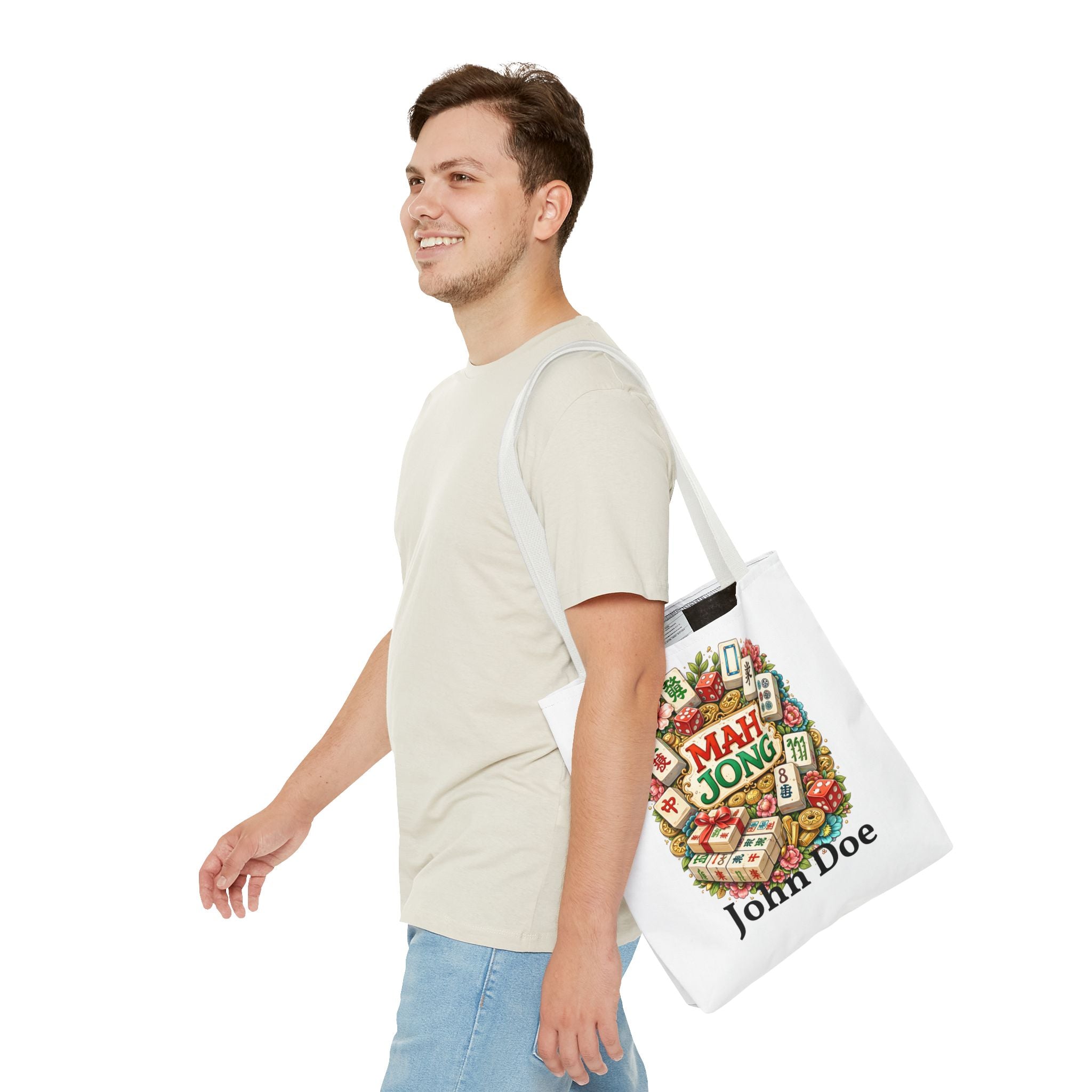 Personalize White Mahjong Tiles Tote Bag | All-Over Print Tote
