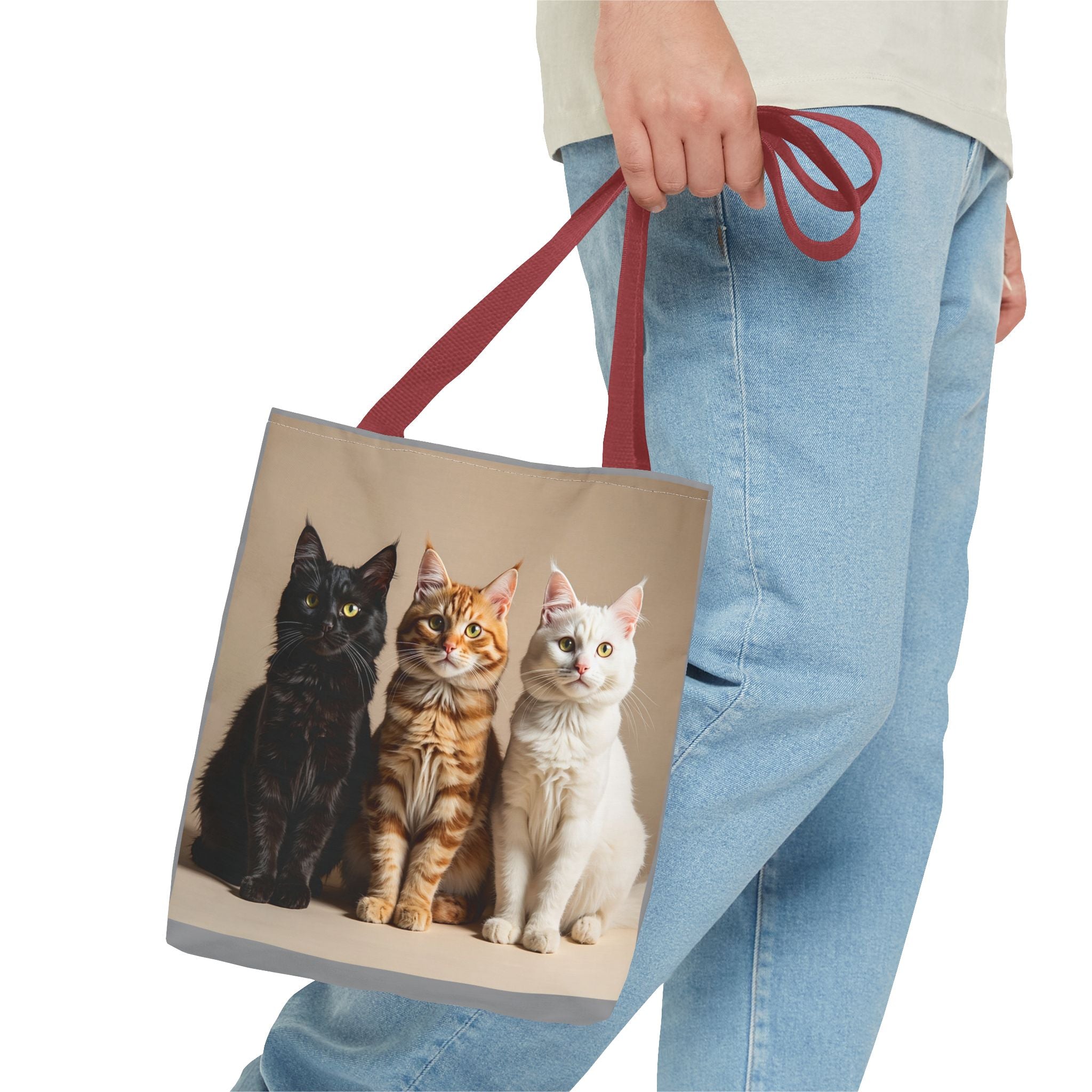 Tote Bag - Three Sitting Cats, Carry-All Shoulder Bag, Reusable Shopping Tote, Gift for Animal Lovers