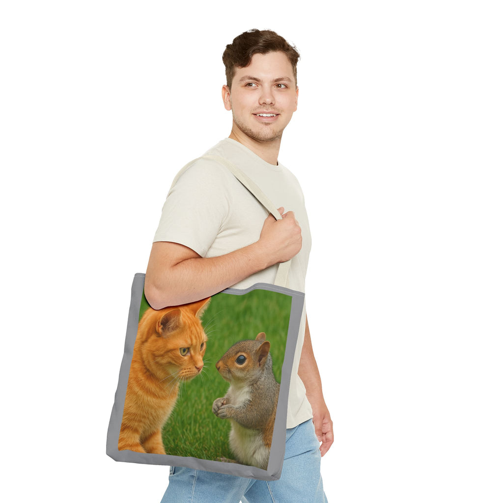 Cat and Squirrel 2 Tote Bag - Cute Animal Print Shopping Bag, Eco-Friendly Reusable Grocery Bag, Gift for Animal Lovers, Nature Tote,