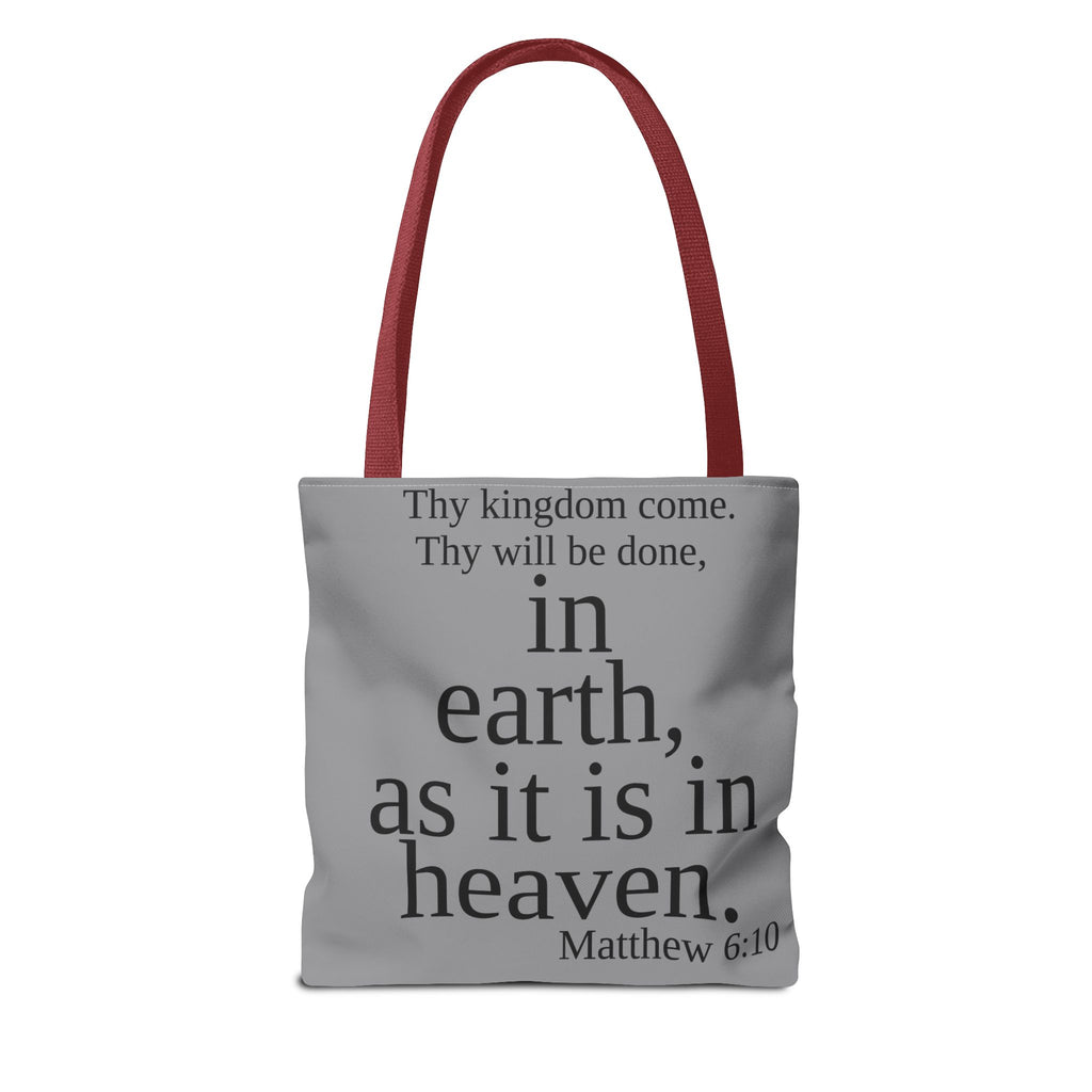 Personalized Grey Matthew 6:10 Bible Verse Tote Bag, City Or State | Market Grocery Book Craft Festival Outing, Lightweight Sturdy Polyester