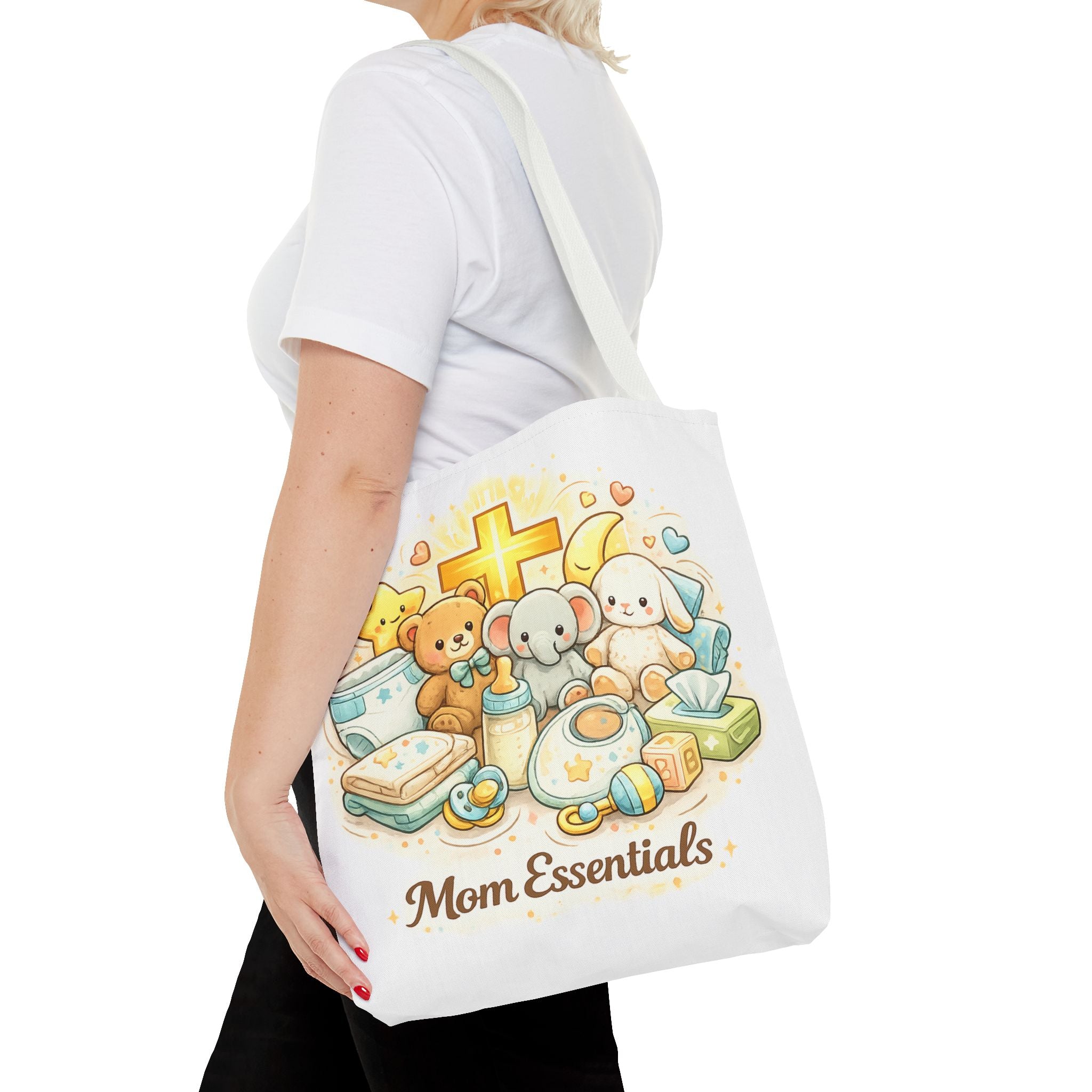 Mom Essentials White Tote Bag | All-Over Print Tote