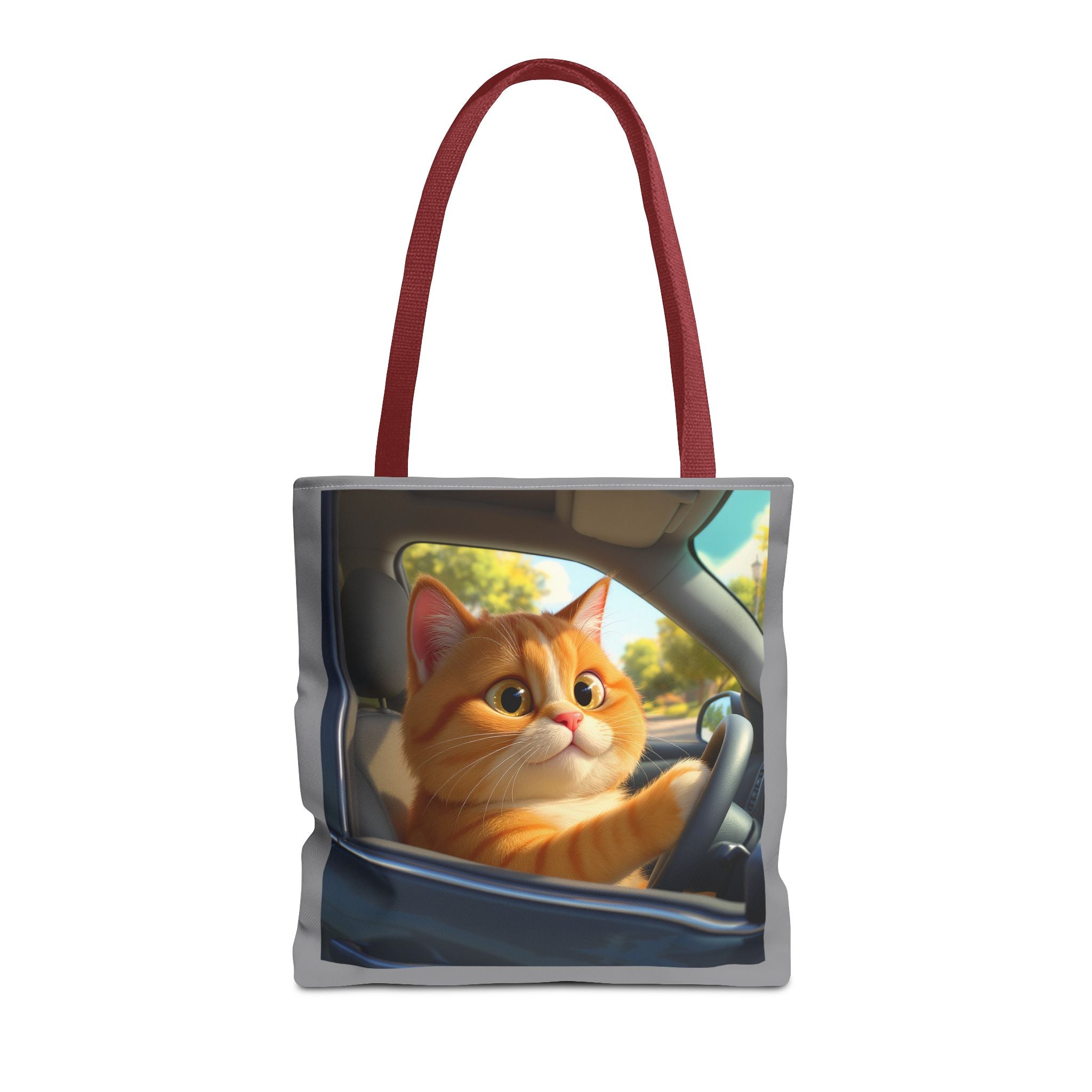Cat in Car 1 Tote Bag, Cat Lover Gift, Animal Print Grocery Bag, Cute Kitten Shoulder Bag, Cat Lady Purse