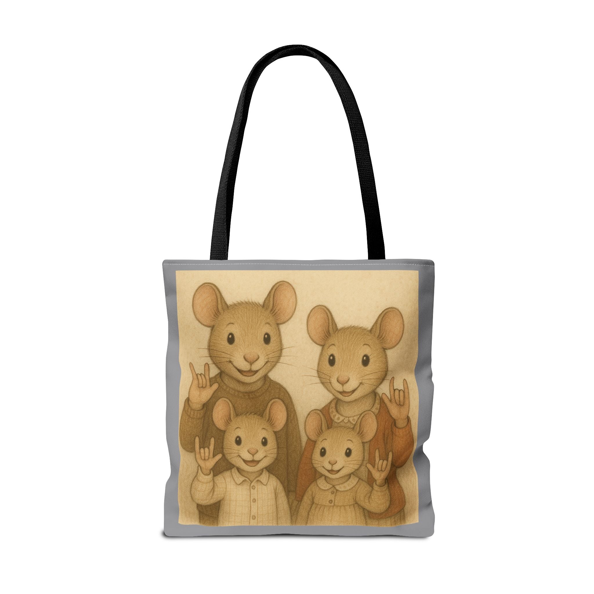 Tote Bag - Mouse Family I Love You, Cute Animal Print, Carry-All Shoulder Bag, Reusable Shopping Tote, Gift for Animal Lovers