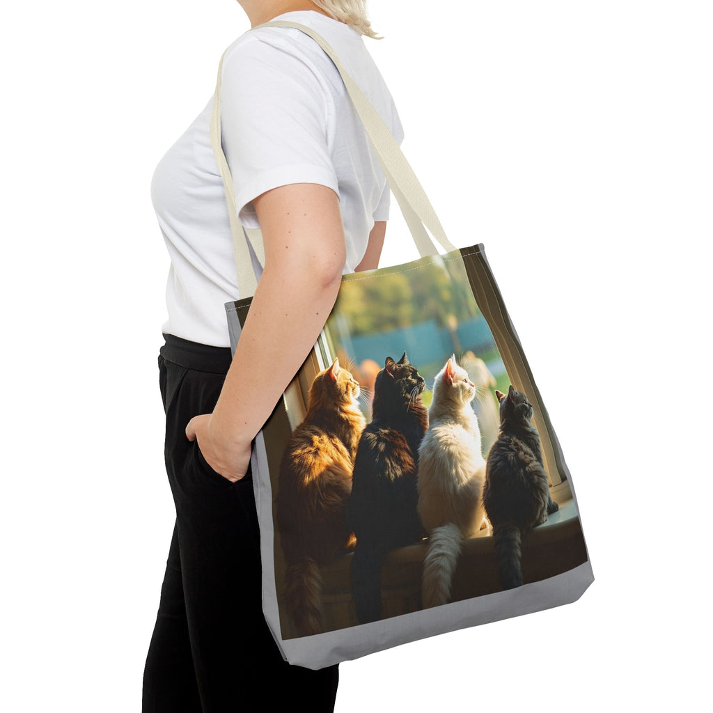 Tote Bag - Four Cats in Window, Carry-All Shoulder Bag, Reusable Shopping Tote, Gift for Animal Lovers