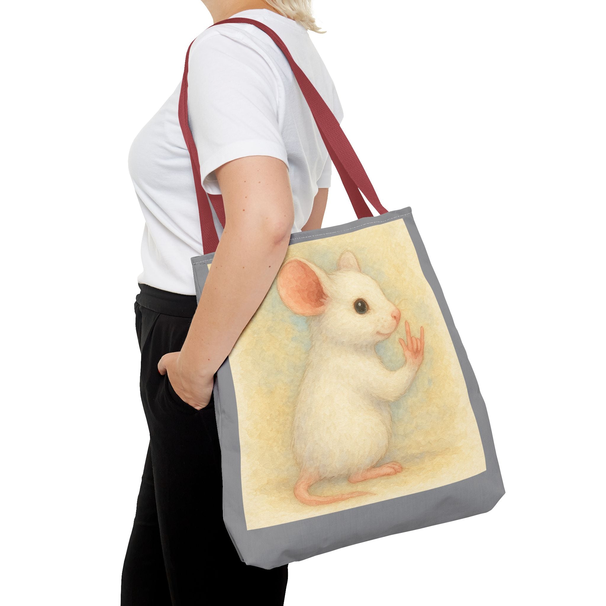 Tote Bag - White Mouse I Love You, Cute Animal Print, Carry-All Shoulder Bag, Reusable Shopping Tote, Gift for Animal Lovers