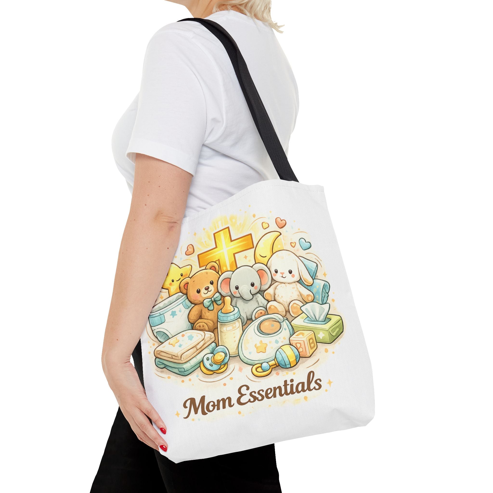 Mom Essentials White Tote Bag | All-Over Print Tote