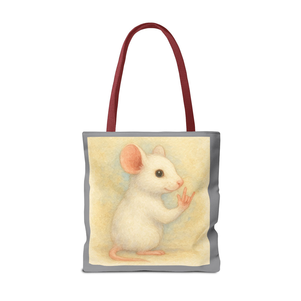 Tote Bag - White Mouse I Love You, Cute Animal Print, Carry-All Shoulder Bag, Reusable Shopping Tote, Gift for Animal Lovers