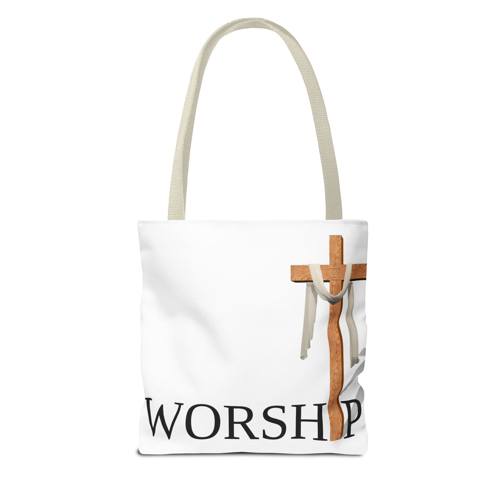Praise and Worship White Cross Tote Bag | Christian Faith Design