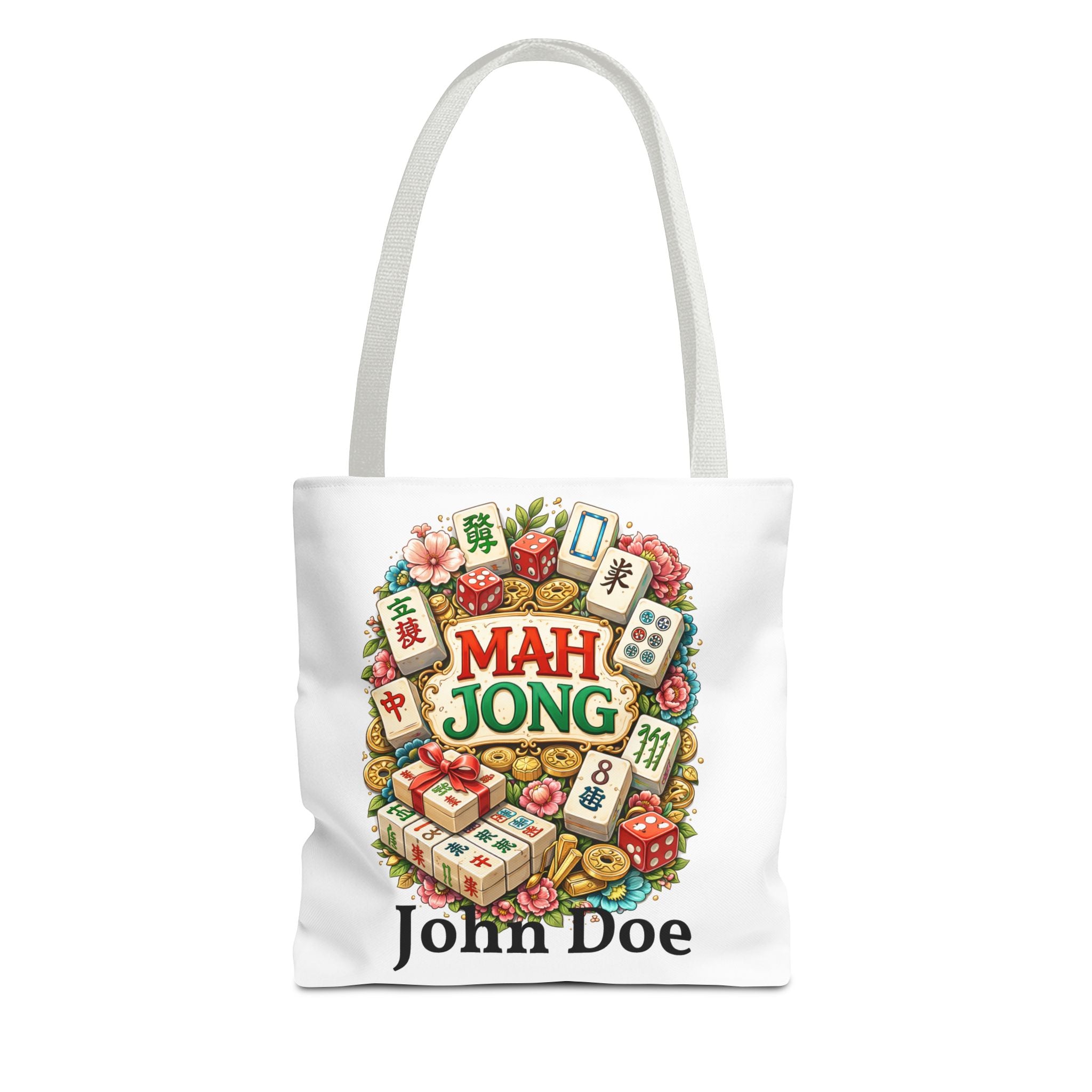 Personalize White Mahjong Tiles Tote Bag | All-Over Print Tote