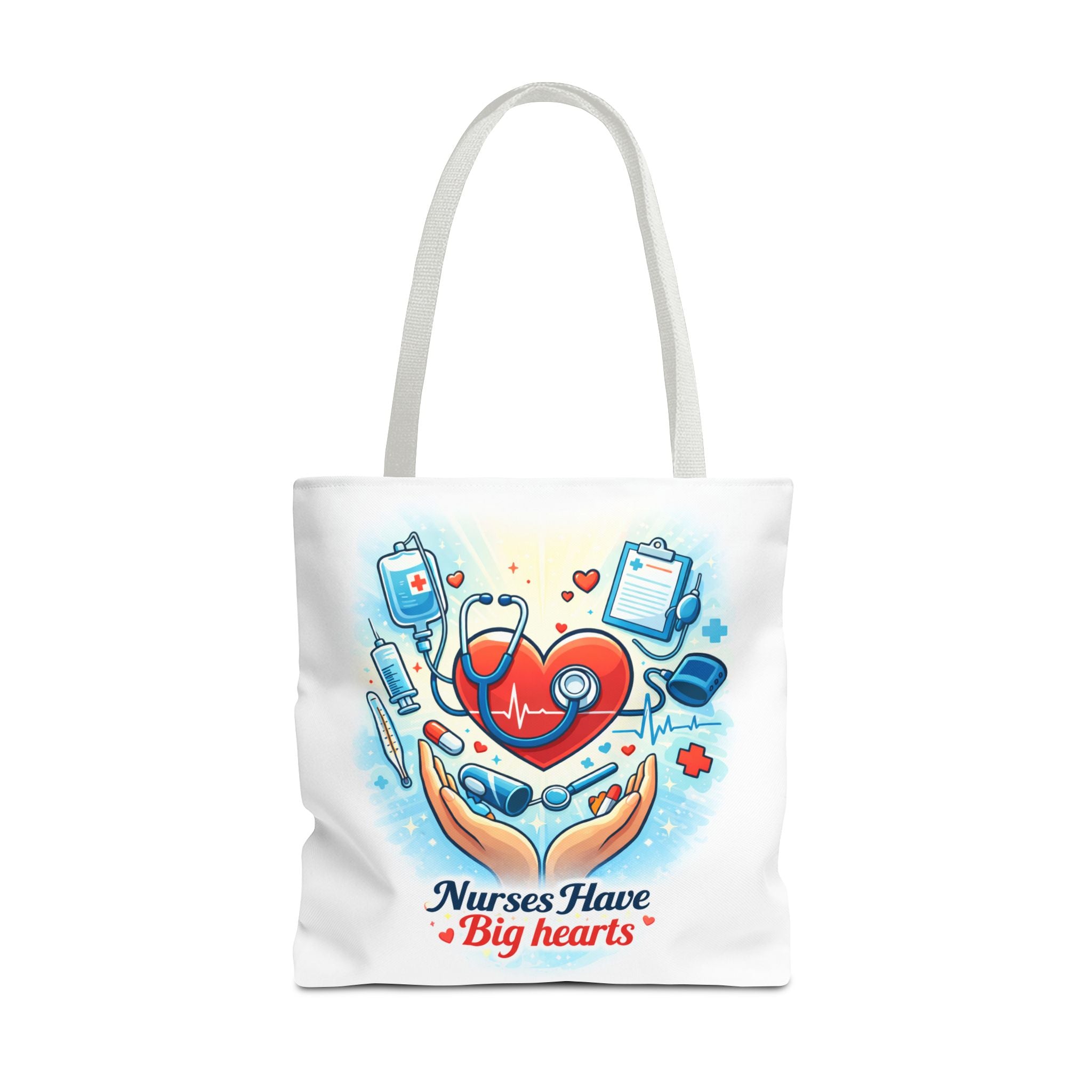 Nurses Have Big Hearts White Tote Bag | All-Over Print Tote