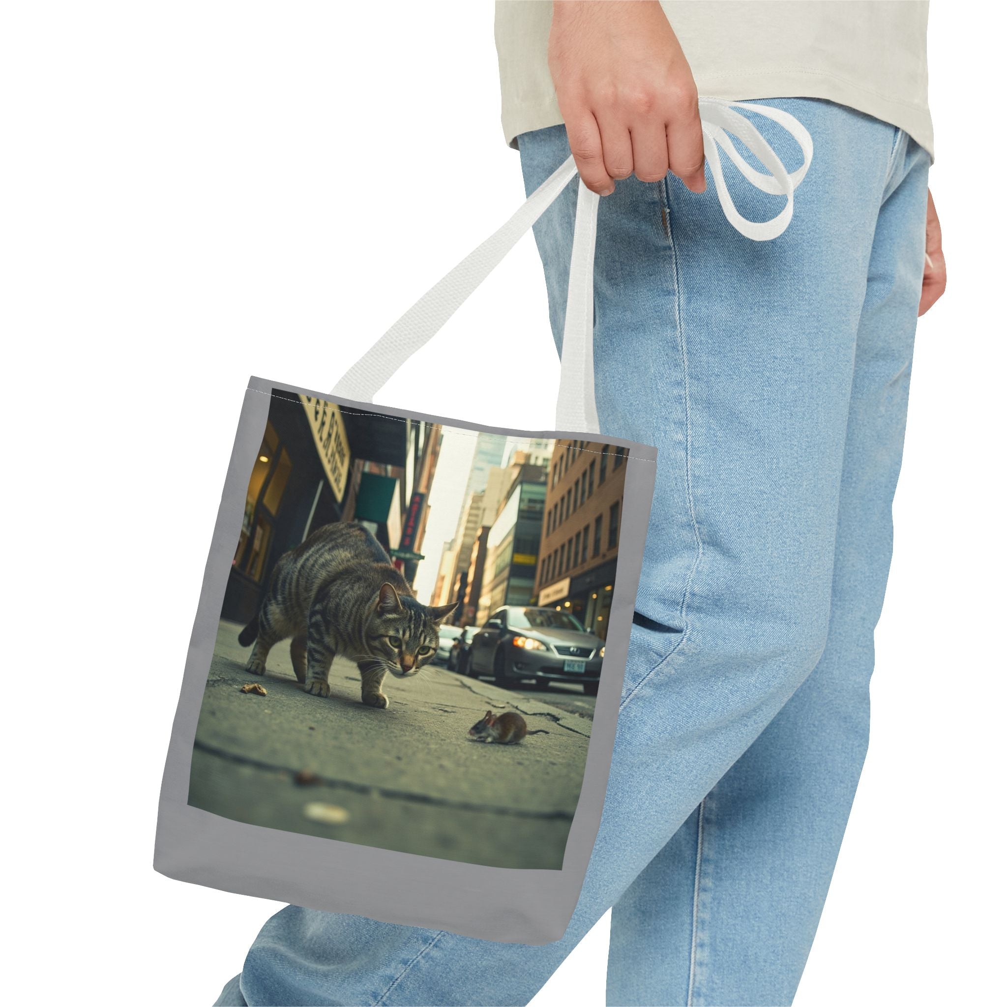 Cat and Mouse Tote Bag, Kitty Tote, Animal Print Bag, Cute Carryall, Canvas Shoulder Bag, Cat Lover Gift