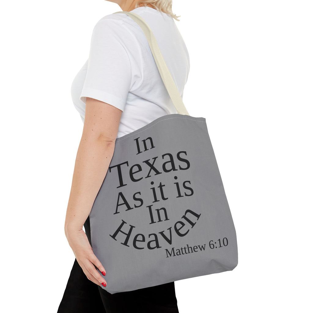 Personalized Grey Matthew 6:10 Bible Verse Tote Bag, City Or State | Market Grocery Book Craft Festival Outing, Lightweight Sturdy Polyester