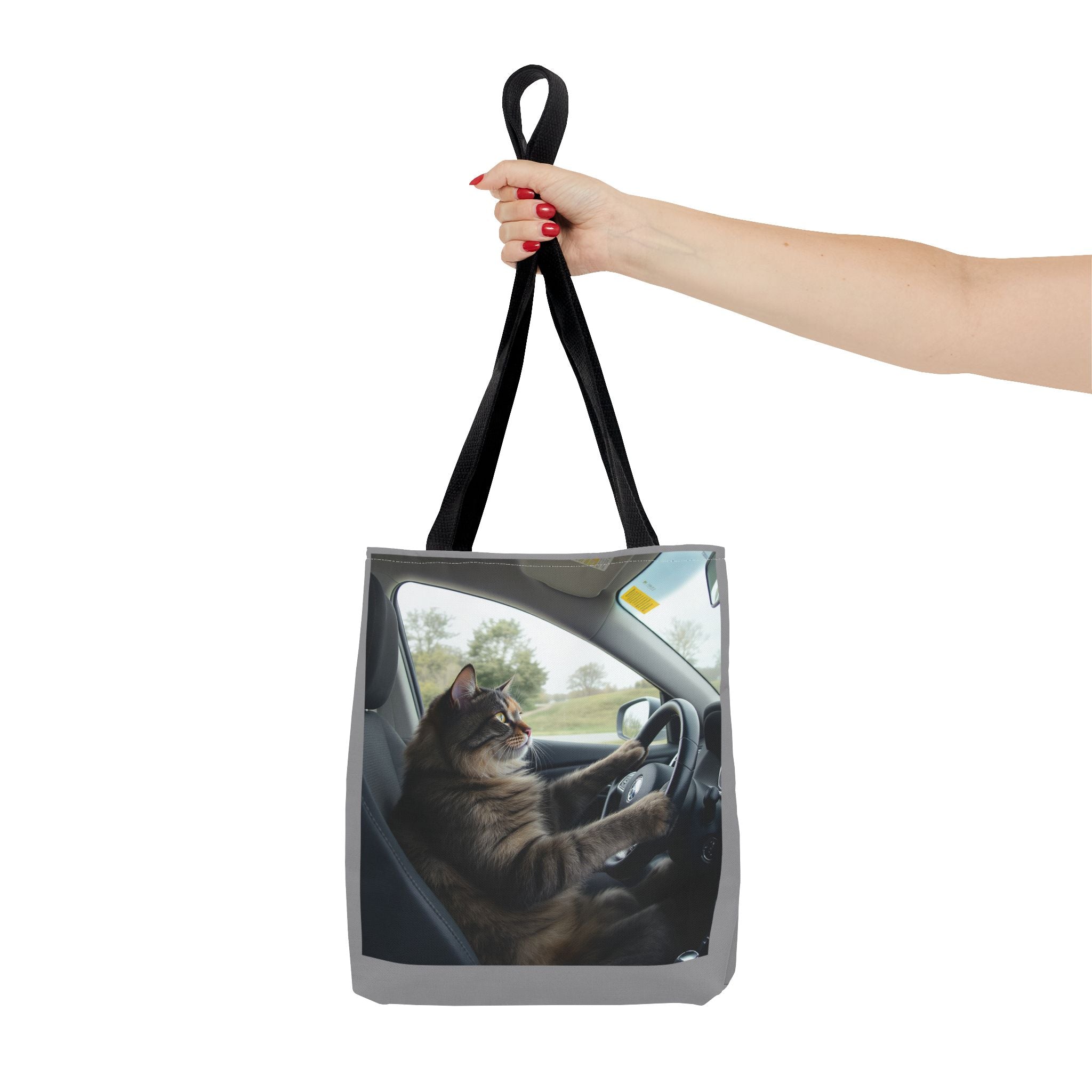 Cat in Car 2 Tote Bag, Cat Lover Gift, Animal Print Grocery Bag, Cute Kitten Shoulder Bag, Cat Lady Purse