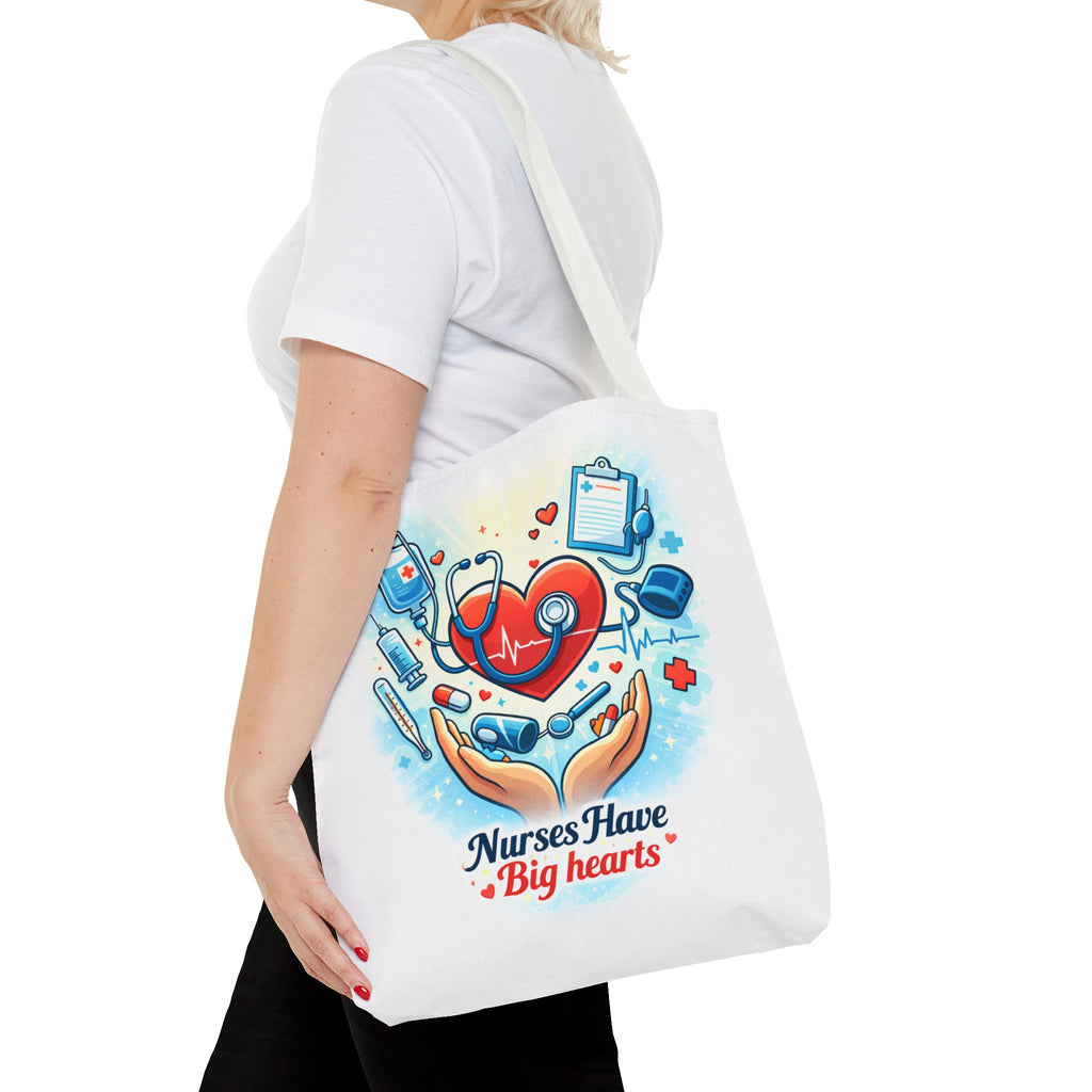 Nurses Have Big Hearts White Tote Bag | All-Over Print Tote