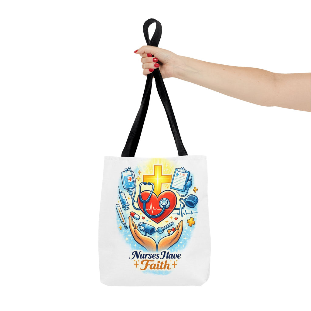 Nurses Have Faith White Tote Bag | All-Over Print Tote