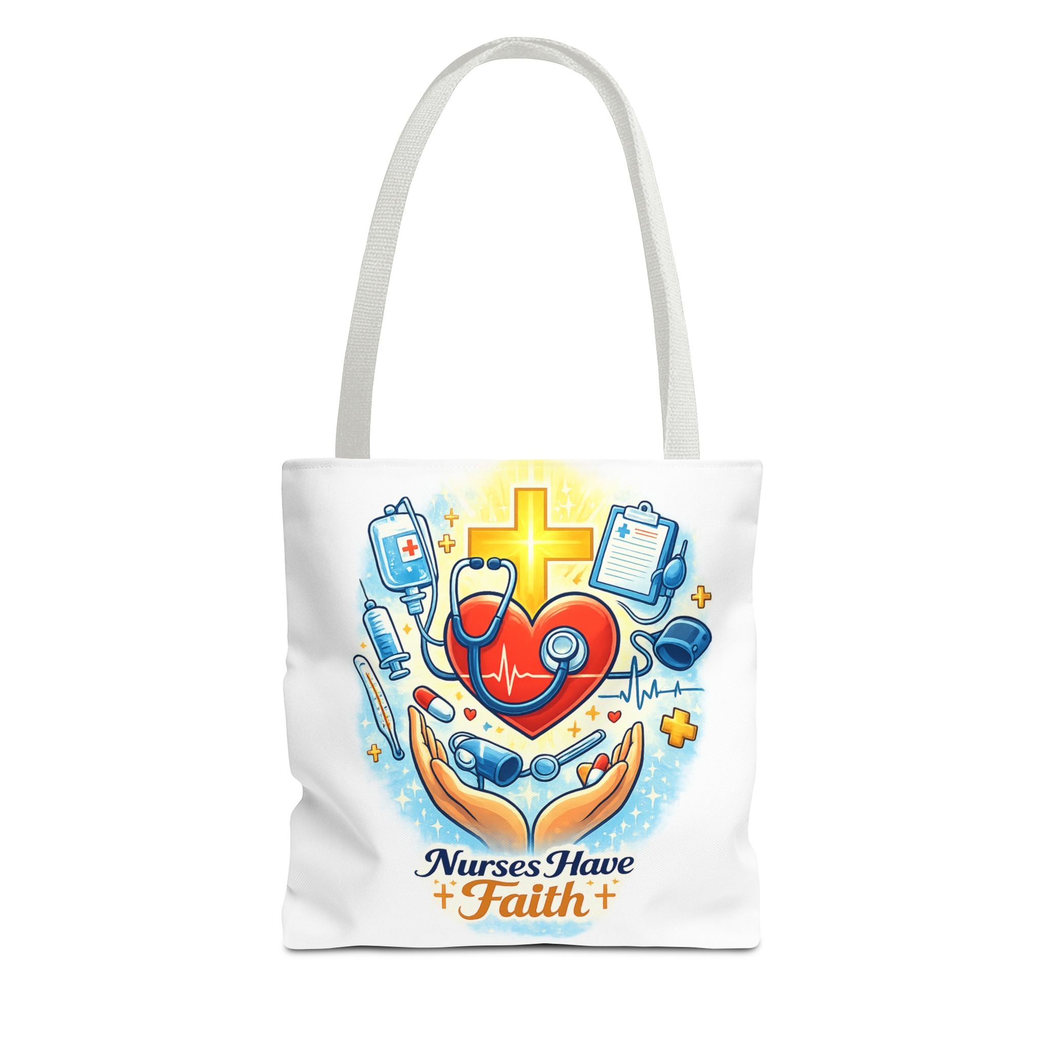 Nurses Have Faith White Tote Bag | All-Over Print Tote