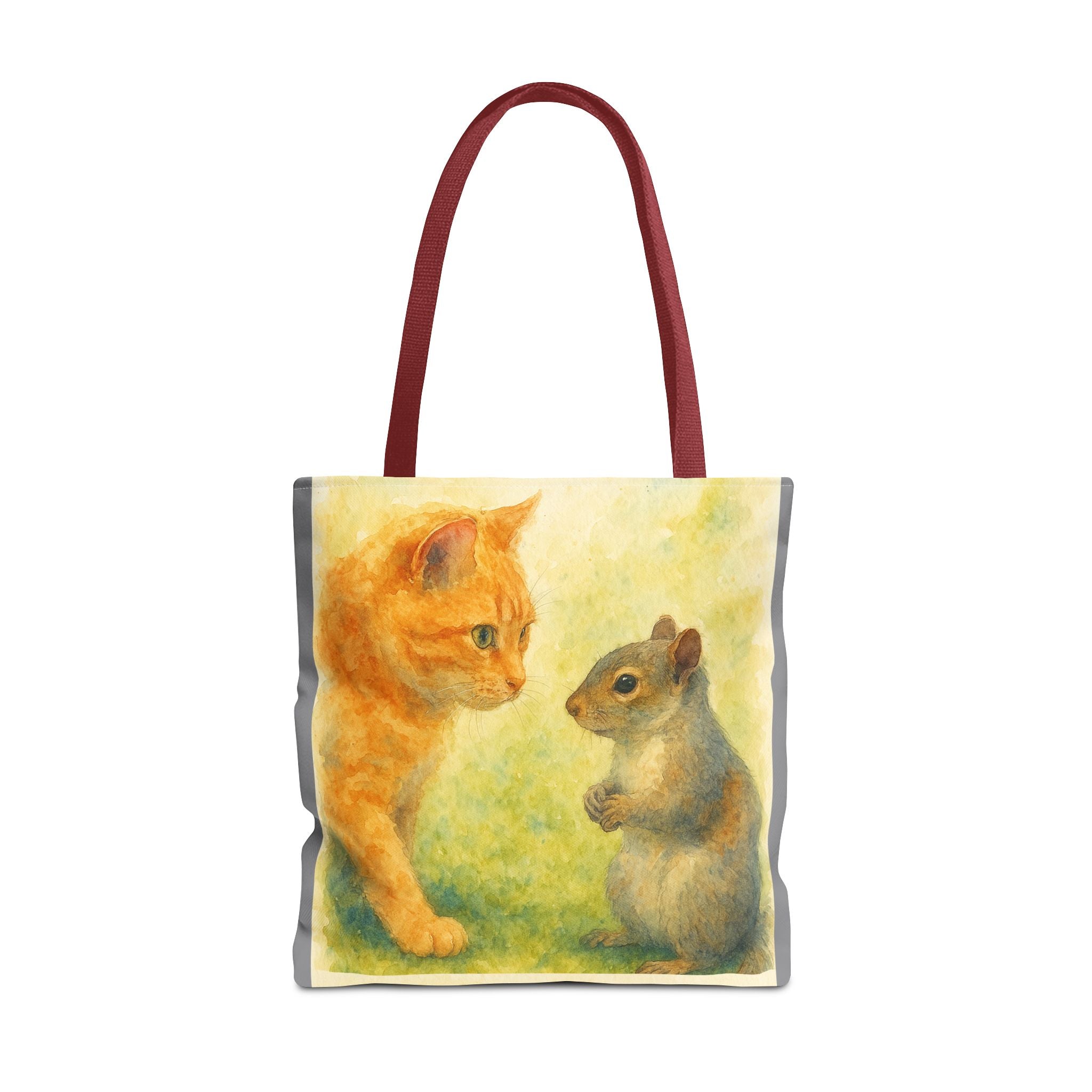 Tote Bag - Watercolor Cat and Squirrel, Cute Animal Print, Carry-All Shoulder Bag, Reusable Shopping Tote, Gift for Animal Lovers