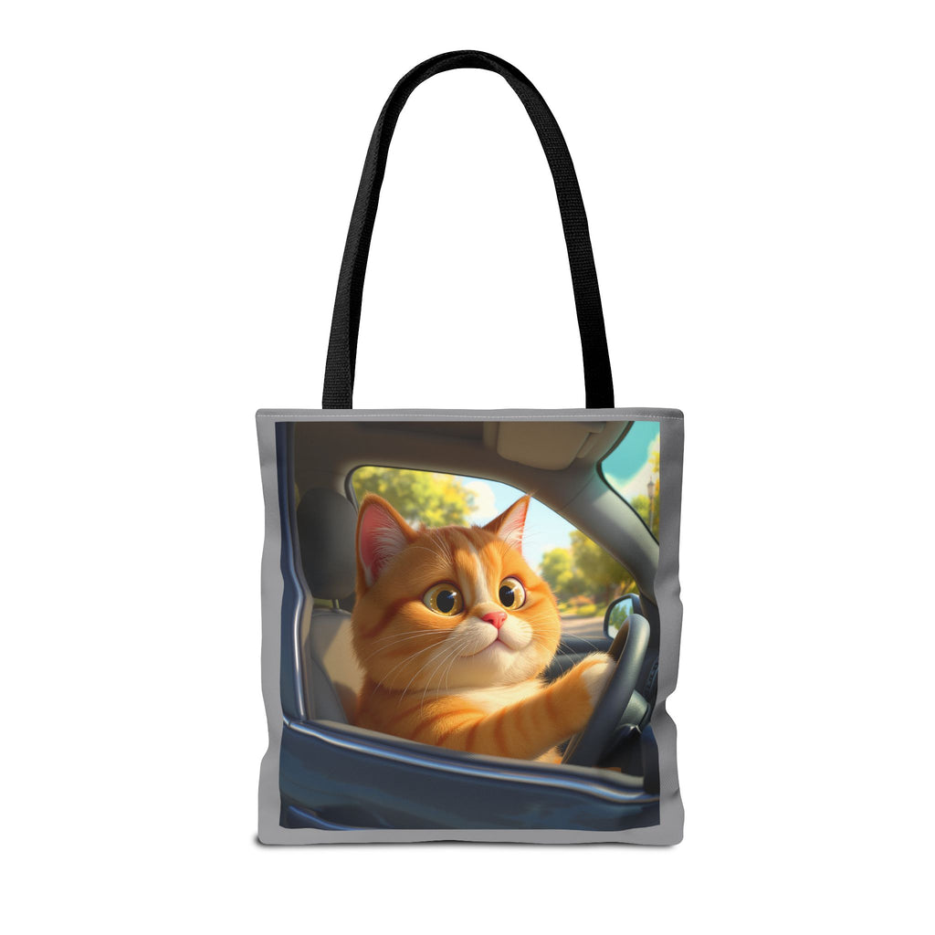 Cat in Car 1 Tote Bag, Cat Lover Gift, Animal Print Grocery Bag, Cute Kitten Shoulder Bag, Cat Lady Purse