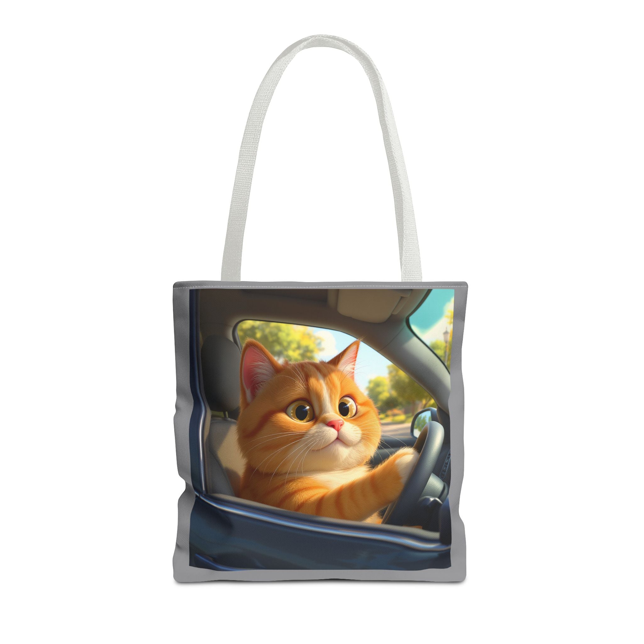 Cat in Car 1 Tote Bag, Cat Lover Gift, Animal Print Grocery Bag, Cute Kitten Shoulder Bag, Cat Lady Purse
