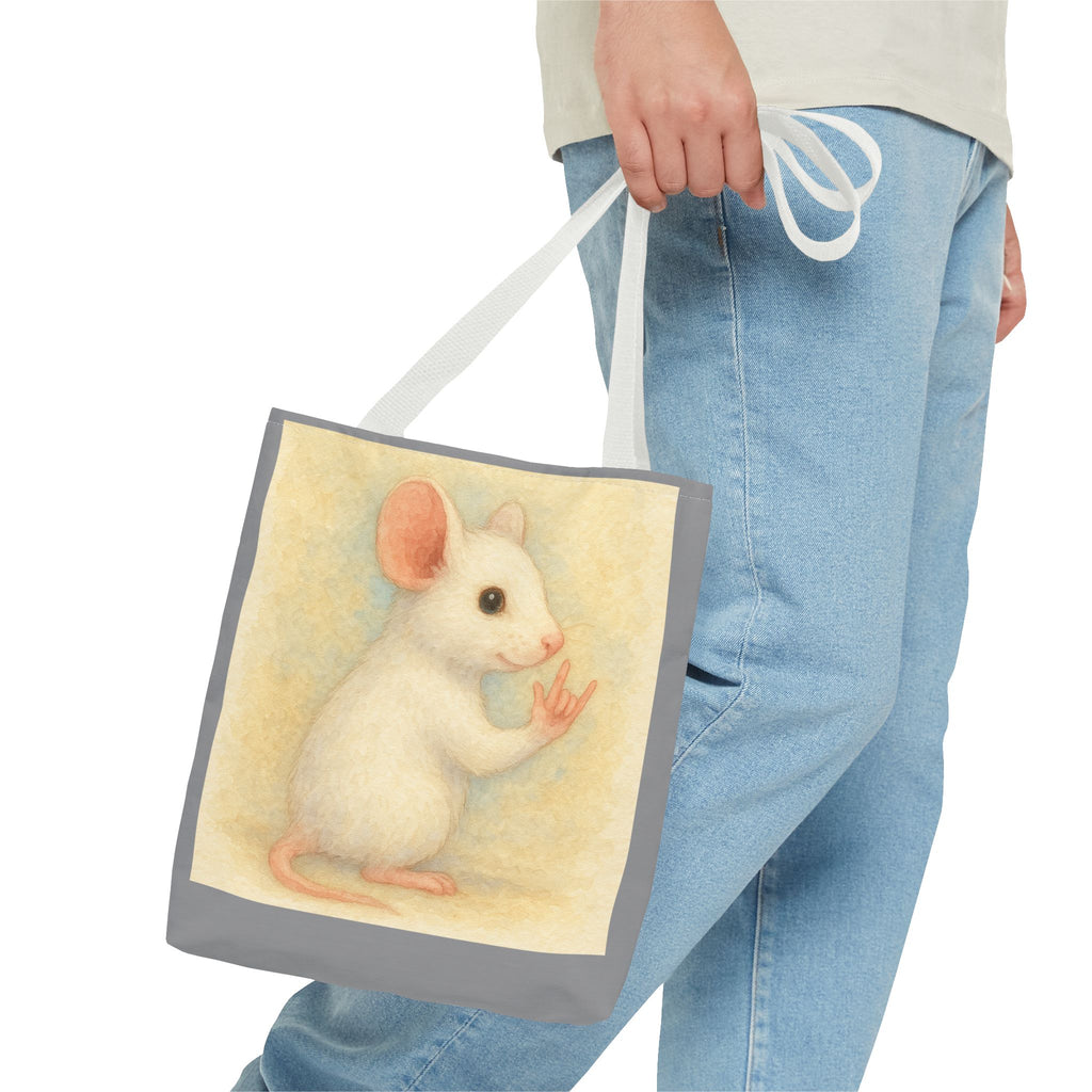 Tote Bag - White Mouse I Love You, Cute Animal Print, Carry-All Shoulder Bag, Reusable Shopping Tote, Gift for Animal Lovers