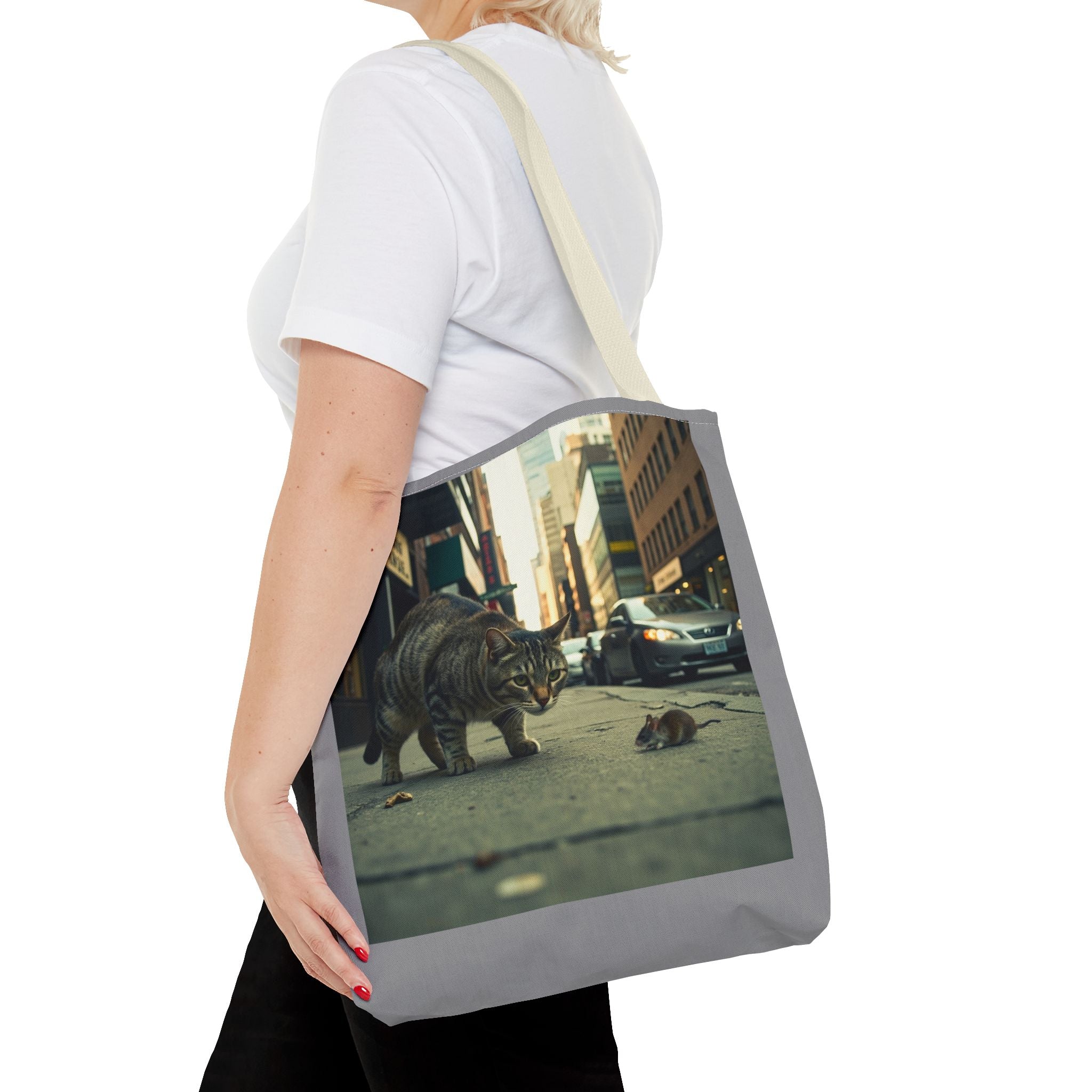 Cat and Mouse Tote Bag, Kitty Tote, Animal Print Bag, Cute Carryall, Canvas Shoulder Bag, Cat Lover Gift