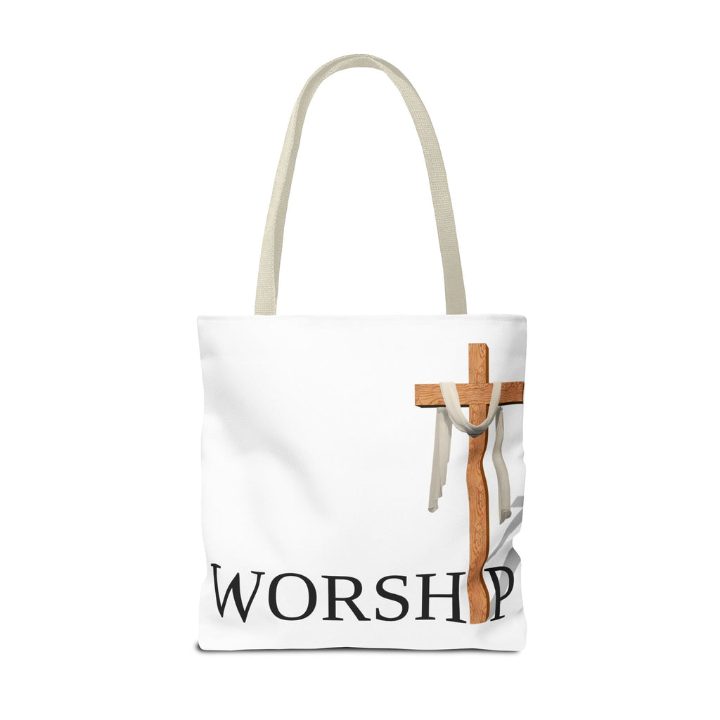 Praise and Worship White Cross Tote Bag | Christian Faith Design