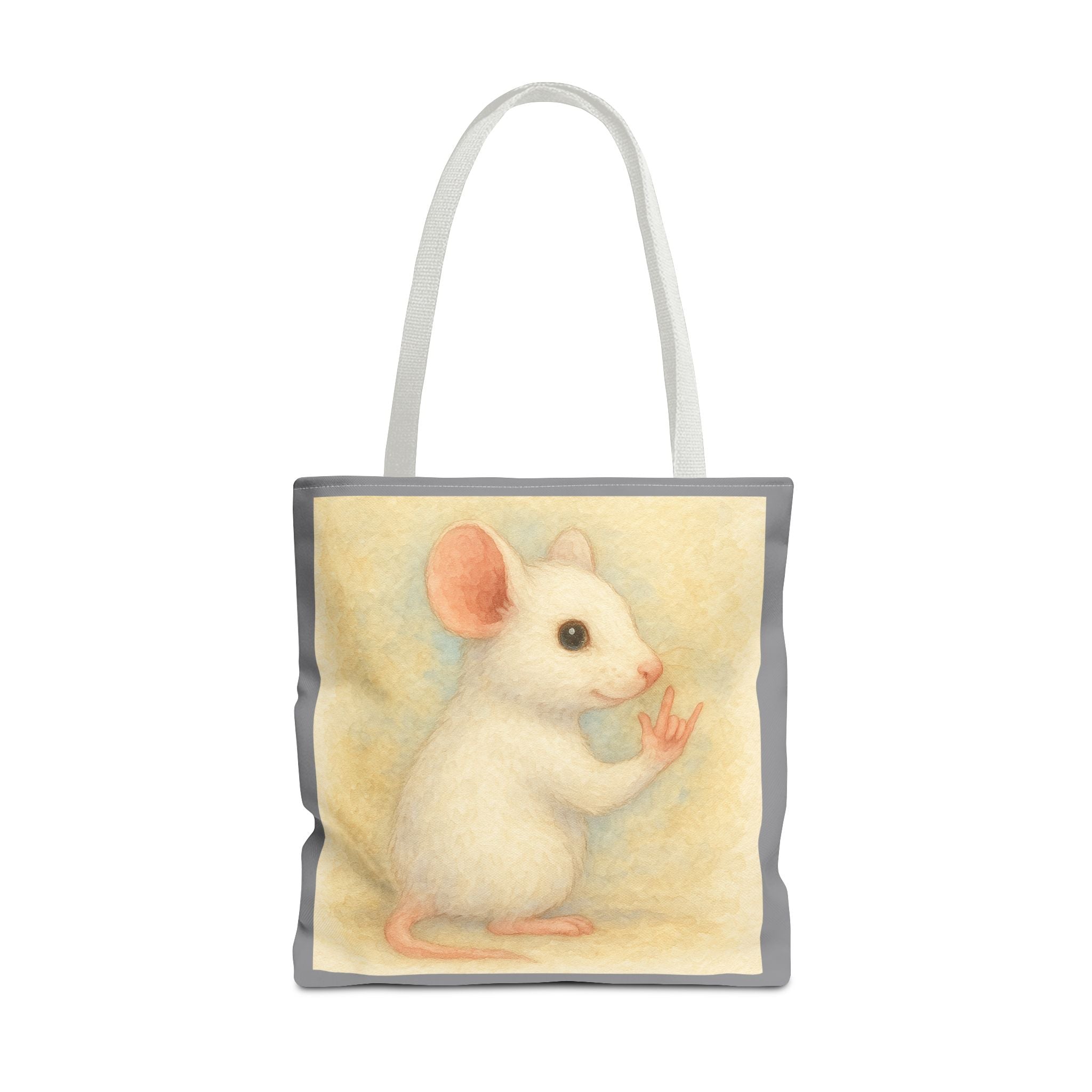 Tote Bag - White Mouse I Love You, Cute Animal Print, Carry-All Shoulder Bag, Reusable Shopping Tote, Gift for Animal Lovers