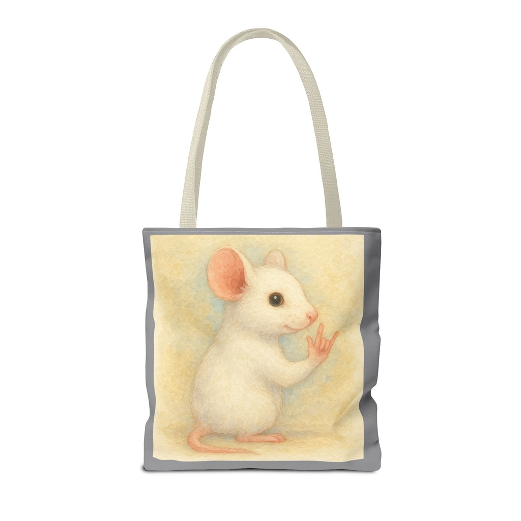 Tote Bag - White Mouse I Love You, Cute Animal Print, Carry-All Shoulder Bag, Reusable Shopping Tote, Gift for Animal Lovers