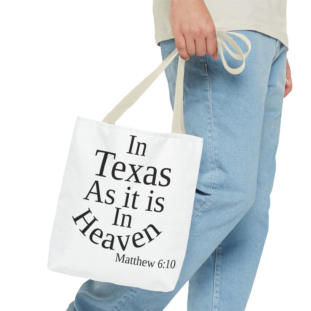 Personalized White Matthew 6:10 Bible Verse Tote Bag, City Or State | Market Grocery Craft Festival Outing, Lightweight Sturdy Polyester