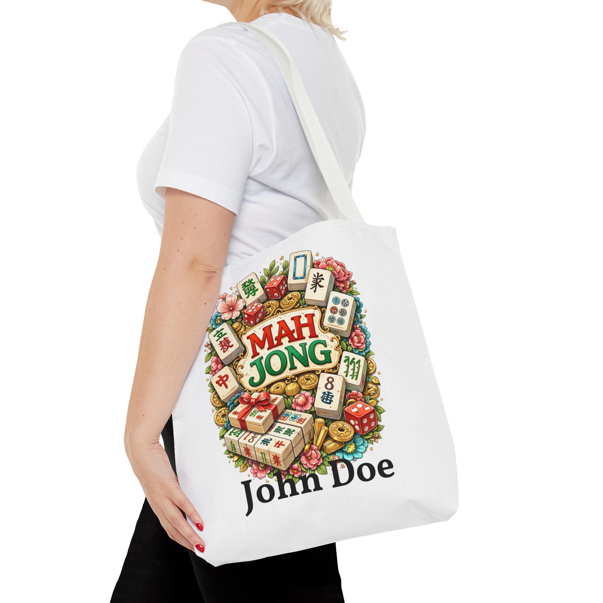 Personalize White Mahjong Tiles Tote Bag | All-Over Print Tote