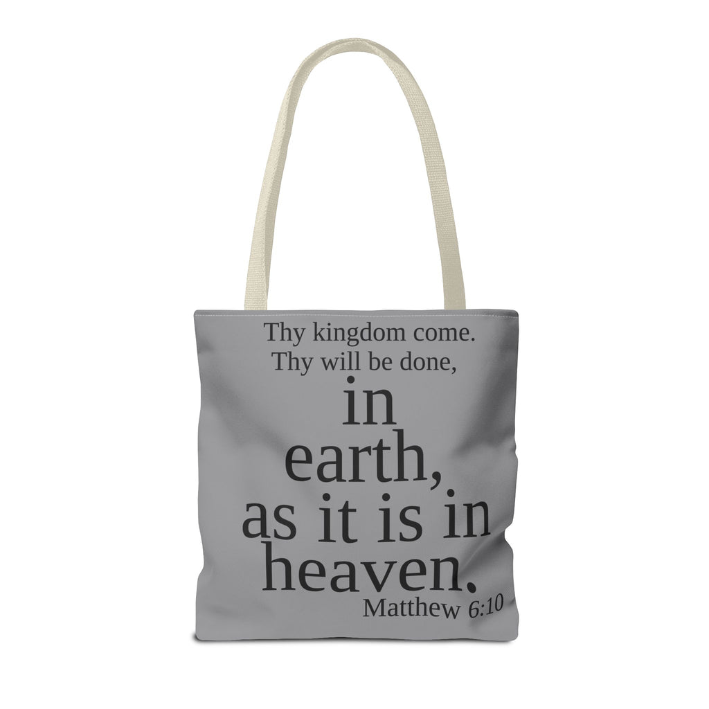 Personalized Grey Matthew 6:10 Bible Verse Tote Bag, City Or State | Market Grocery Book Craft Festival Outing, Lightweight Sturdy Polyester