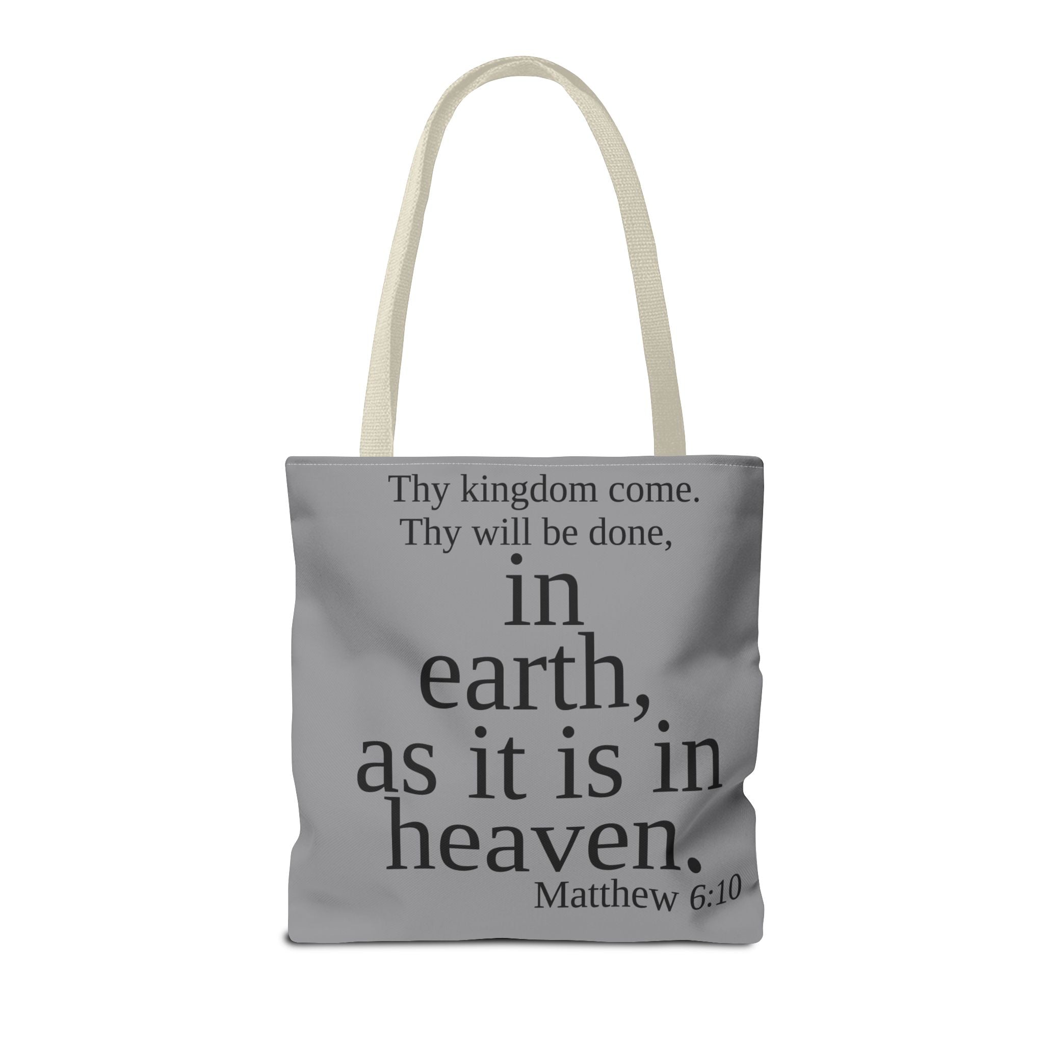 Personalized Grey Matthew 6:10 Bible Verse Tote Bag, City Or State | Market Grocery Book Craft Festival Outing, Lightweight Sturdy Polyester