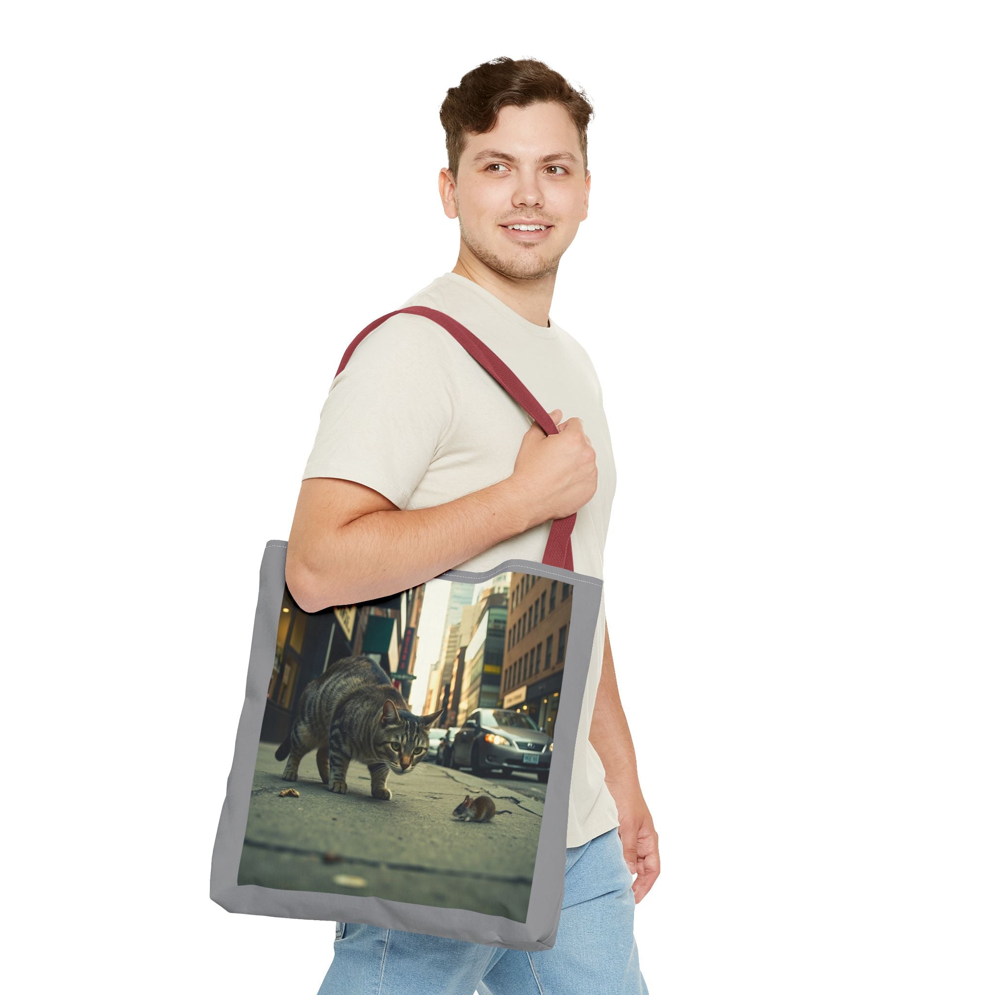 Cat and Mouse Tote Bag, Kitty Tote, Animal Print Bag, Cute Carryall, Canvas Shoulder Bag, Cat Lover Gift