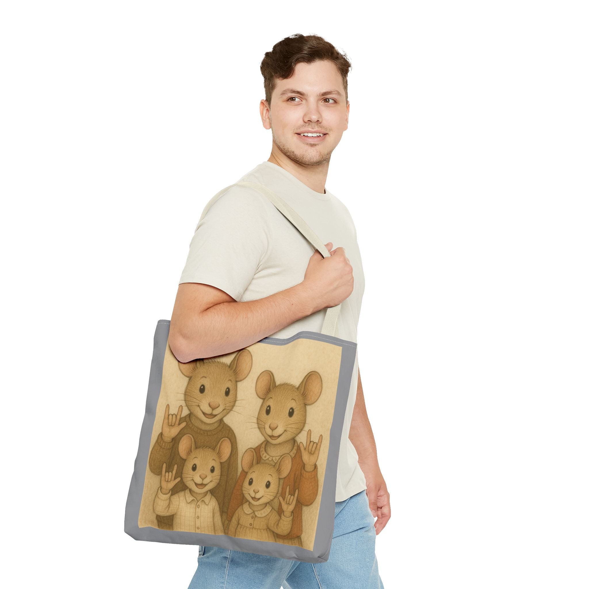 Tote Bag - Mouse Family I Love You, Cute Animal Print, Carry-All Shoulder Bag, Reusable Shopping Tote, Gift for Animal Lovers