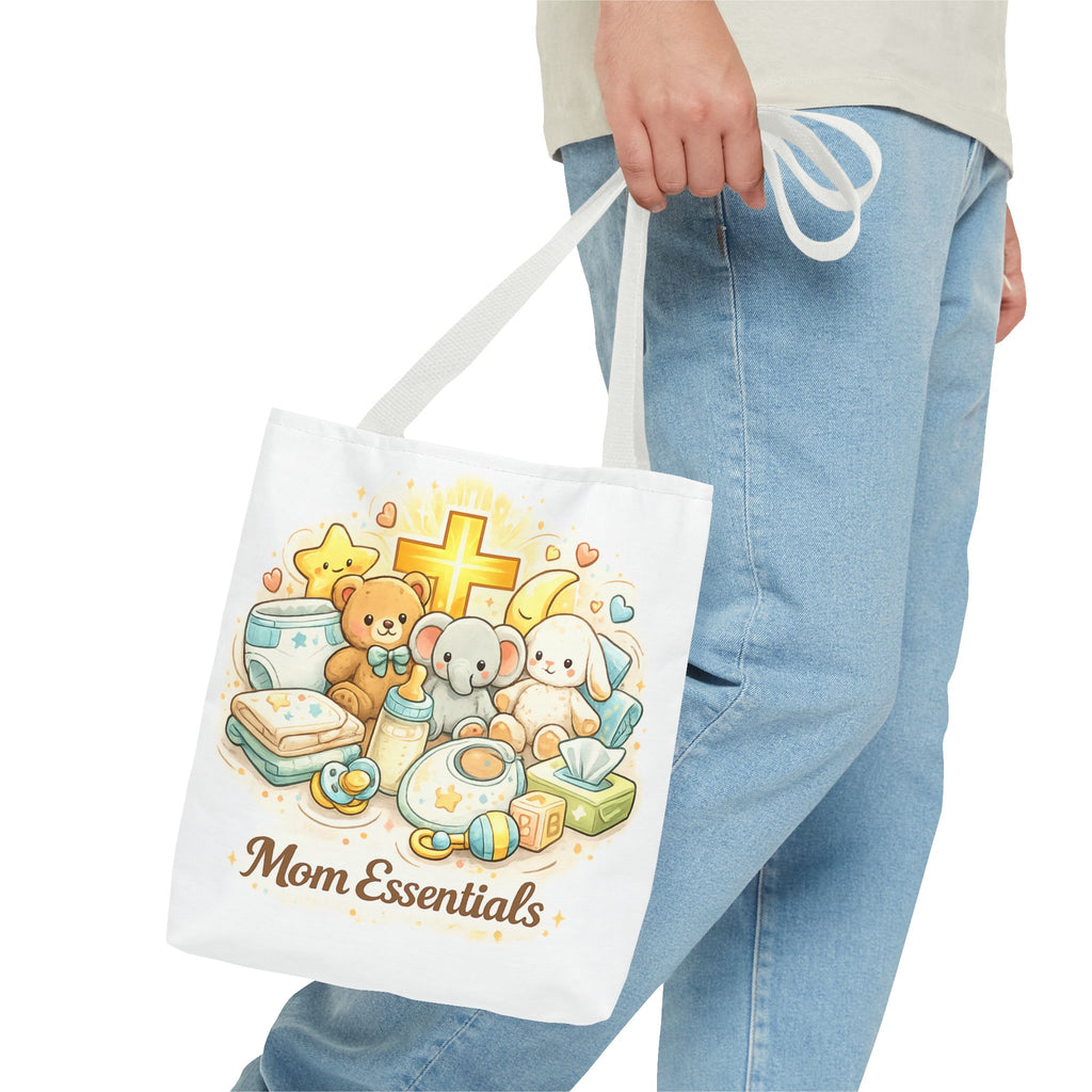 Mom Essentials White Tote Bag | All-Over Print Tote